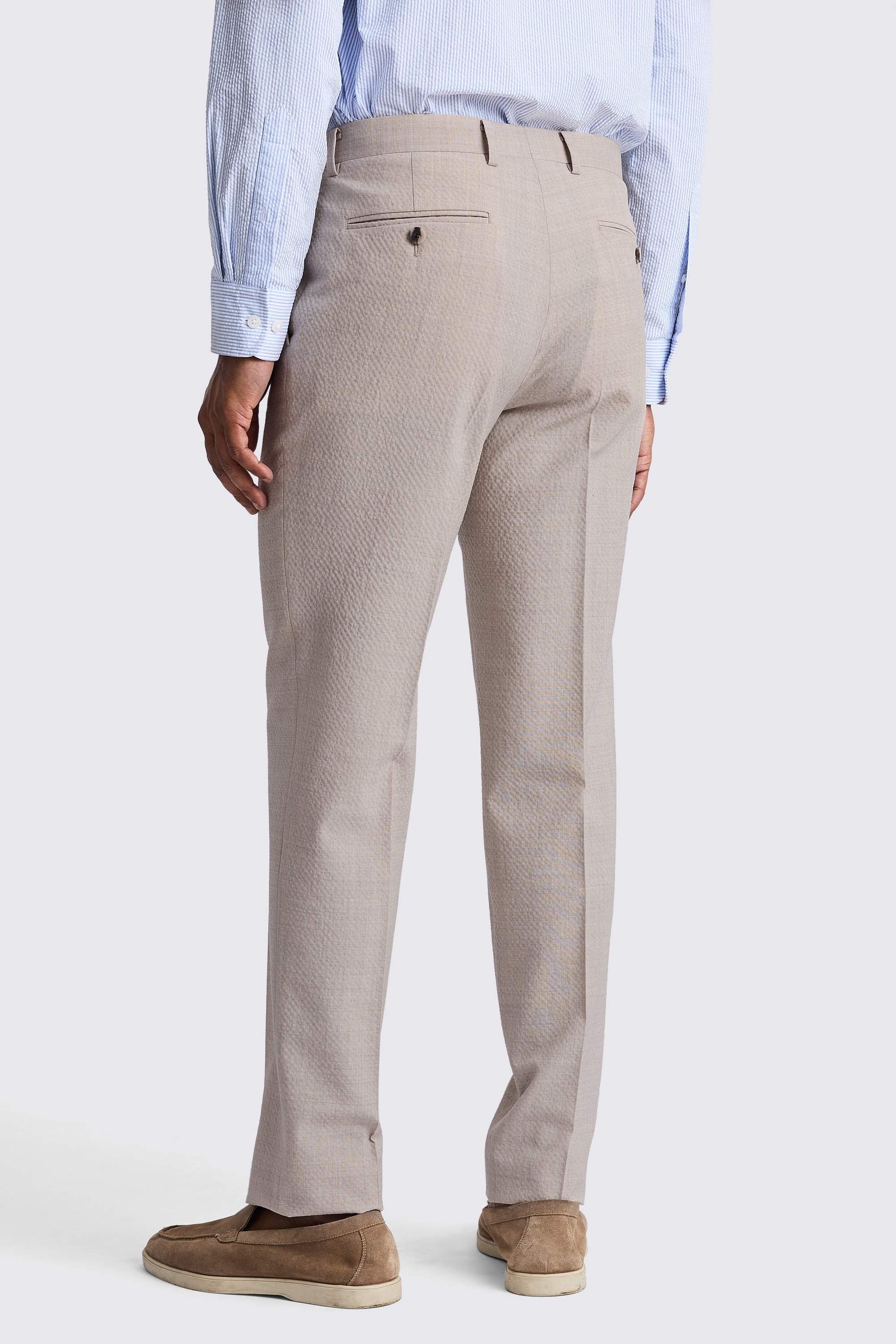 Tailored Fit Oatmeal Seersucker Trousers
