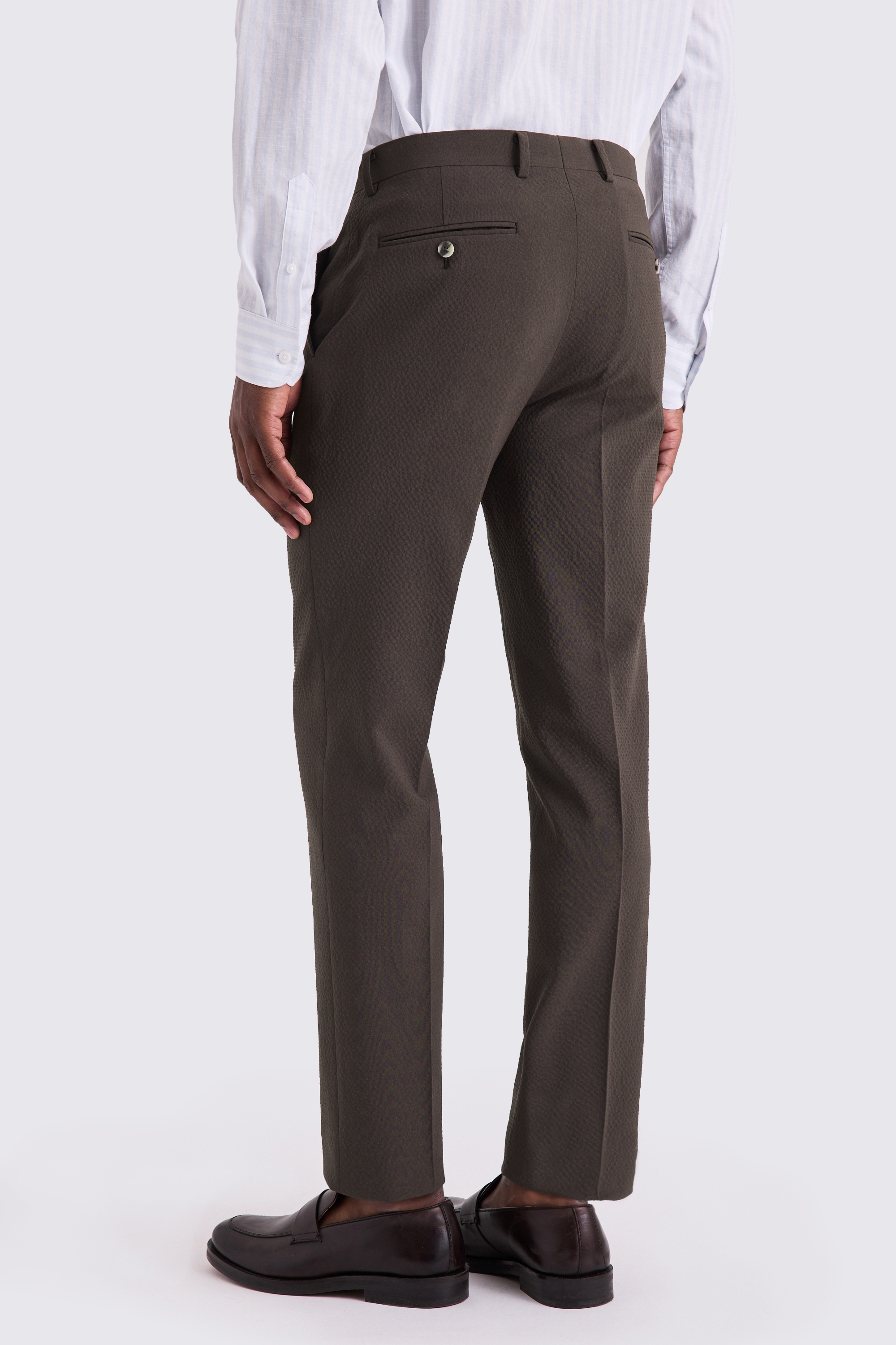 Tailored Fit Brown Seersucker Trousers