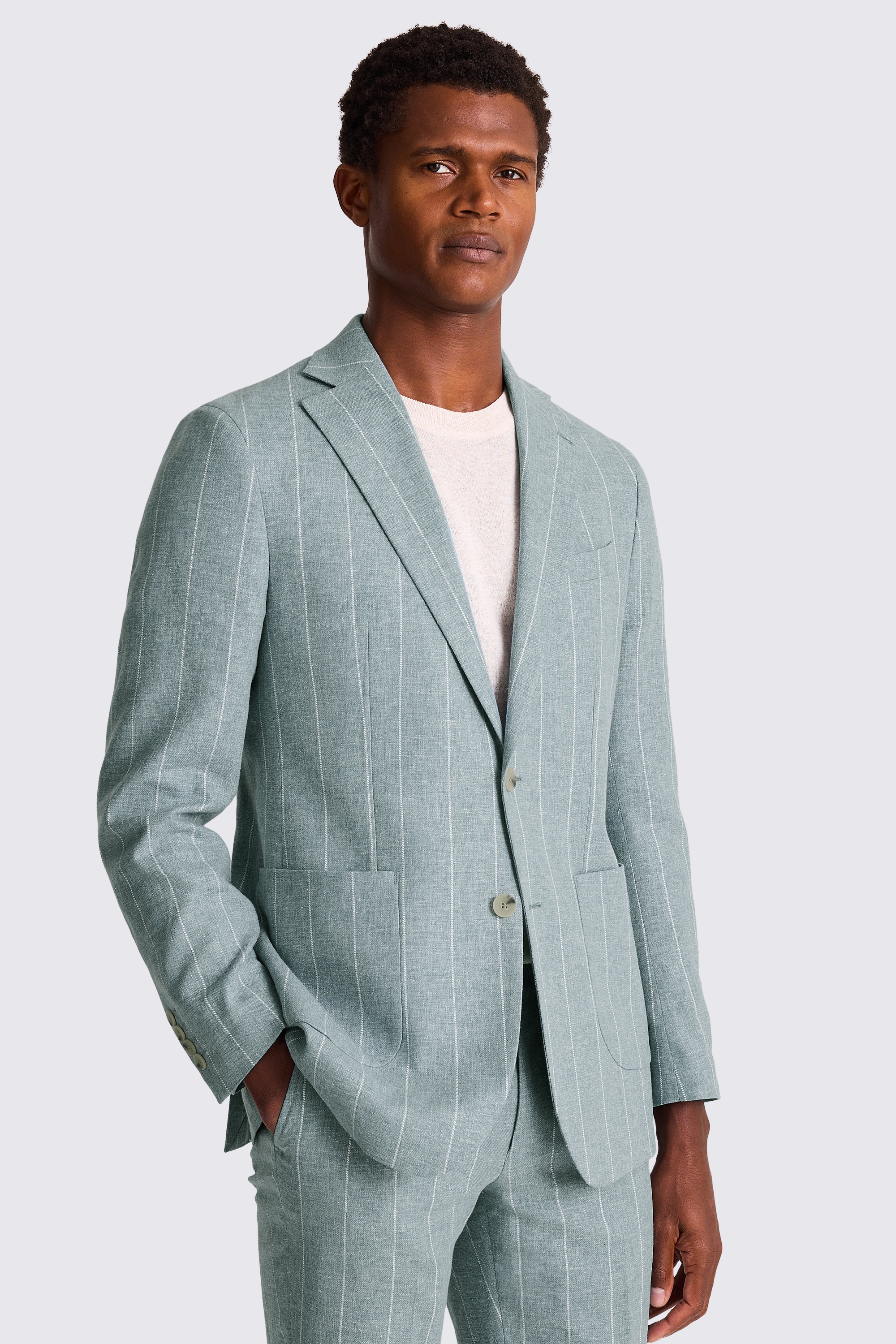 Tailored Fit Teal Stripe Linen Suit