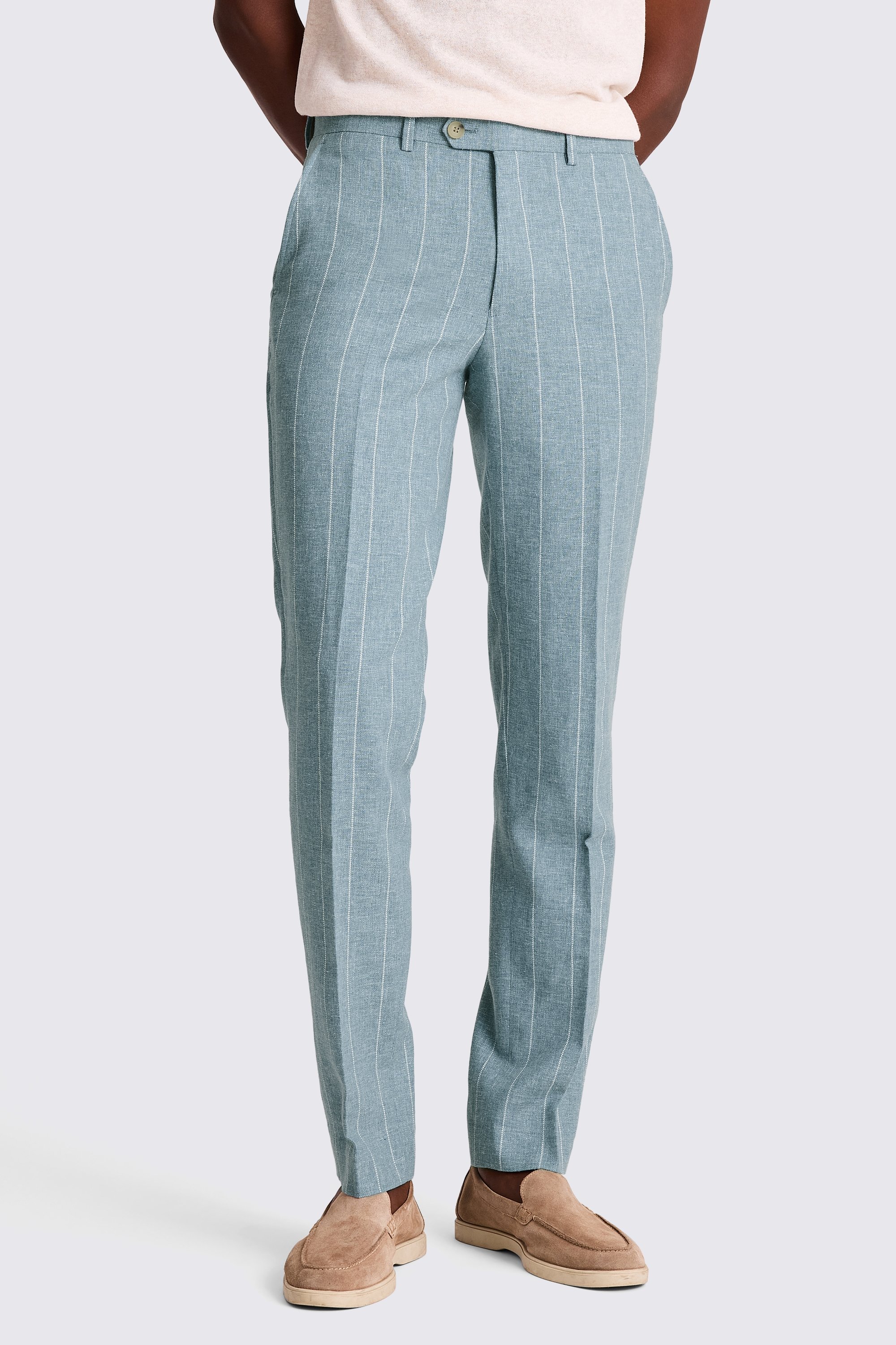 Tailored Fit Teal Stripe Linen Trousers