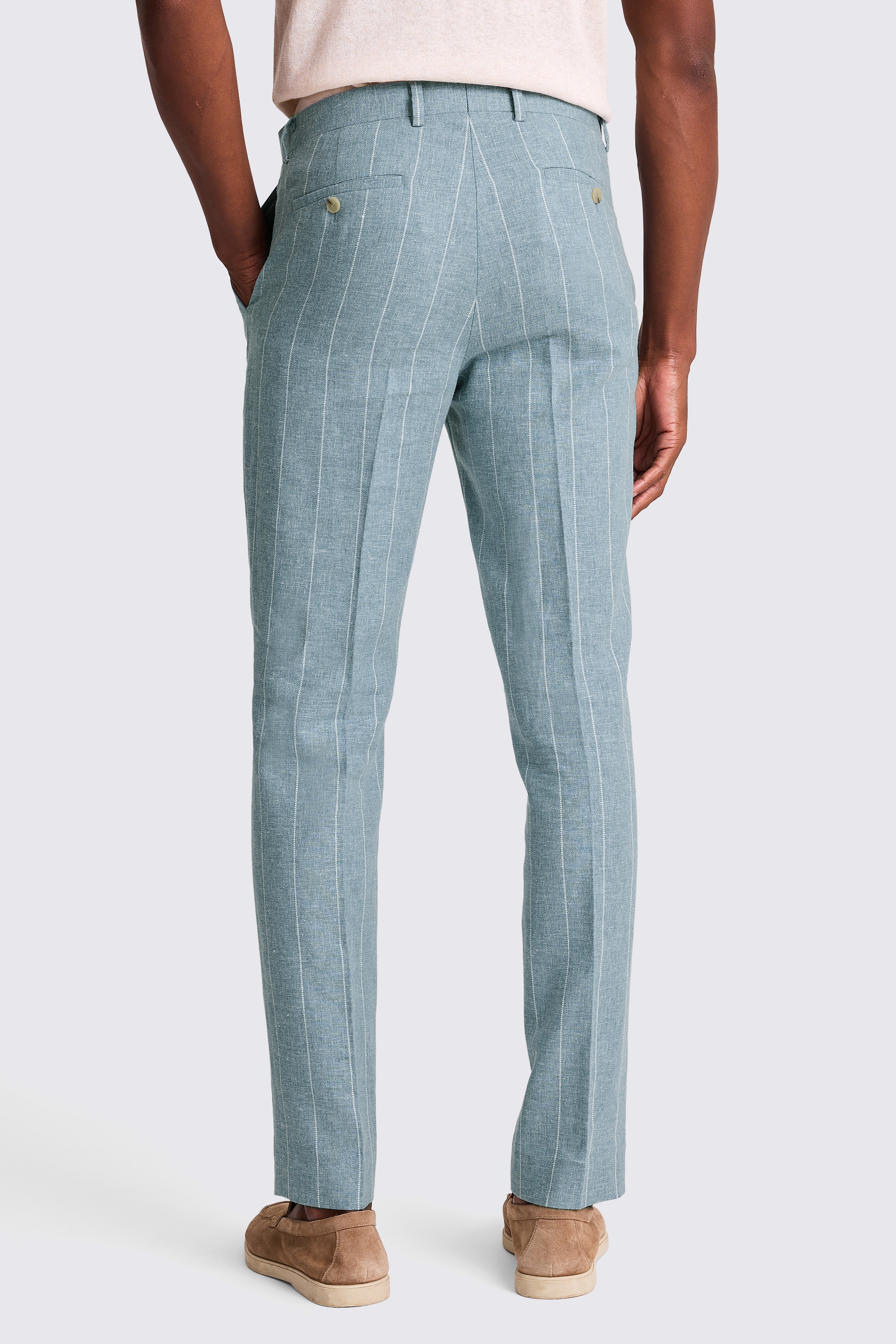 Tailored Fit Teal Stripe Linen Trousers