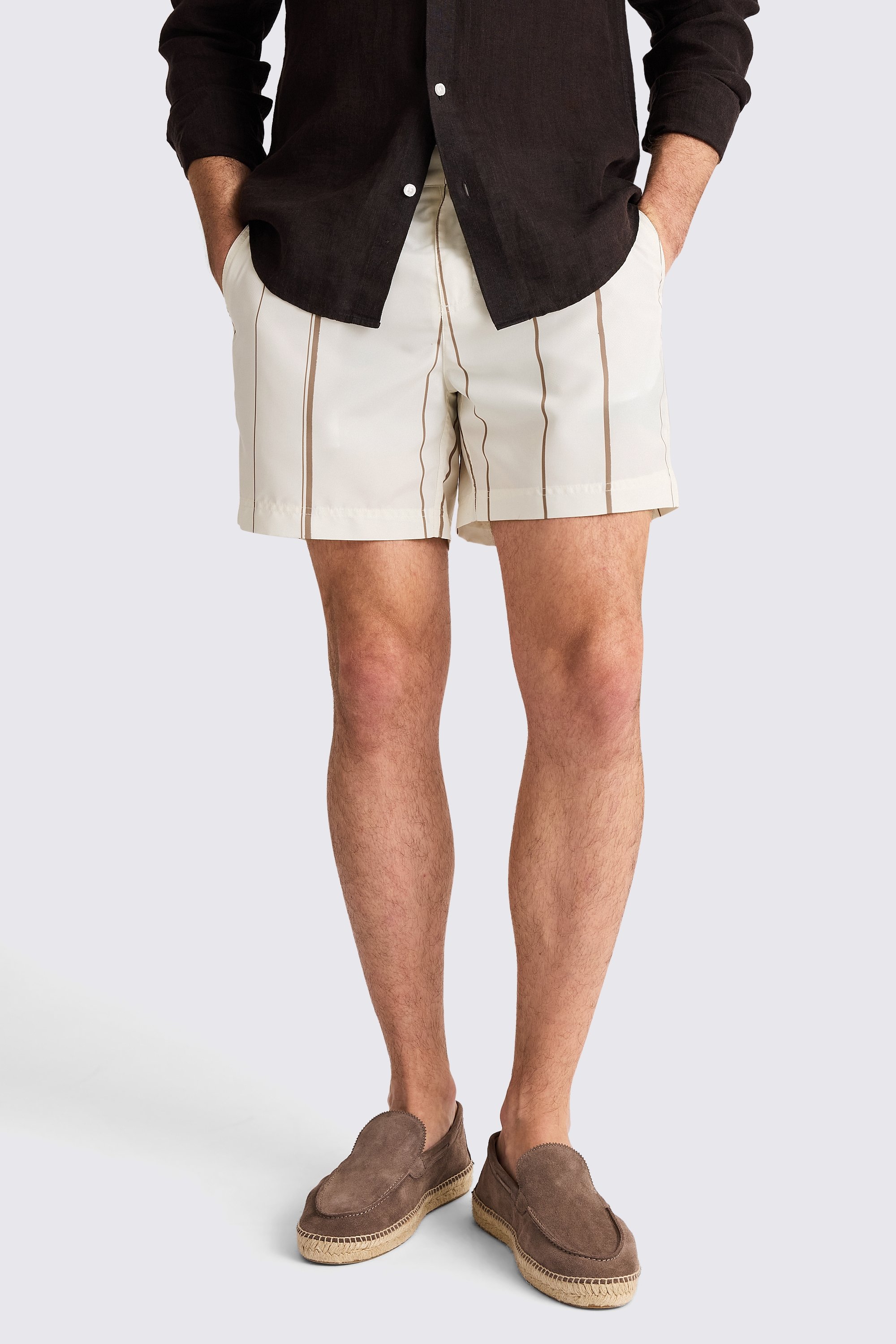 Taupe Wide Stripe Smart Swim Shorts