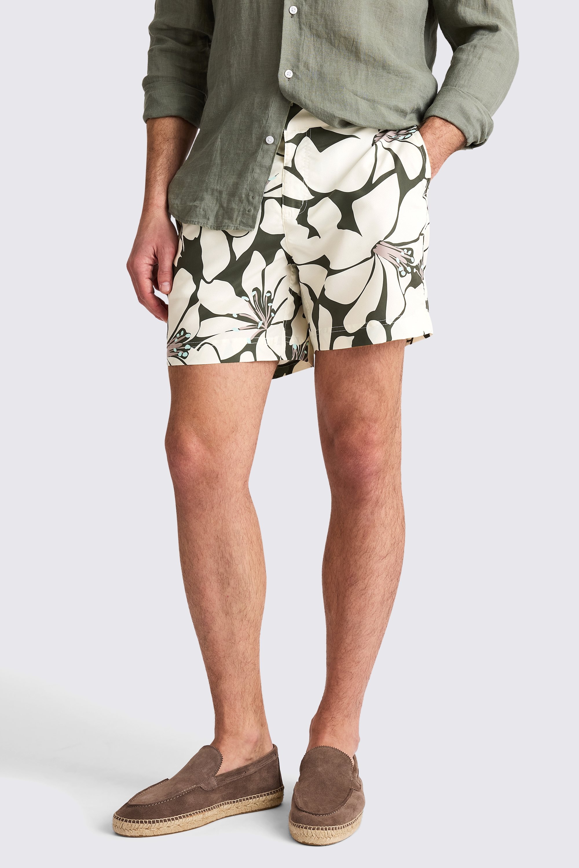 Khaki Floral Smart Swim Shorts