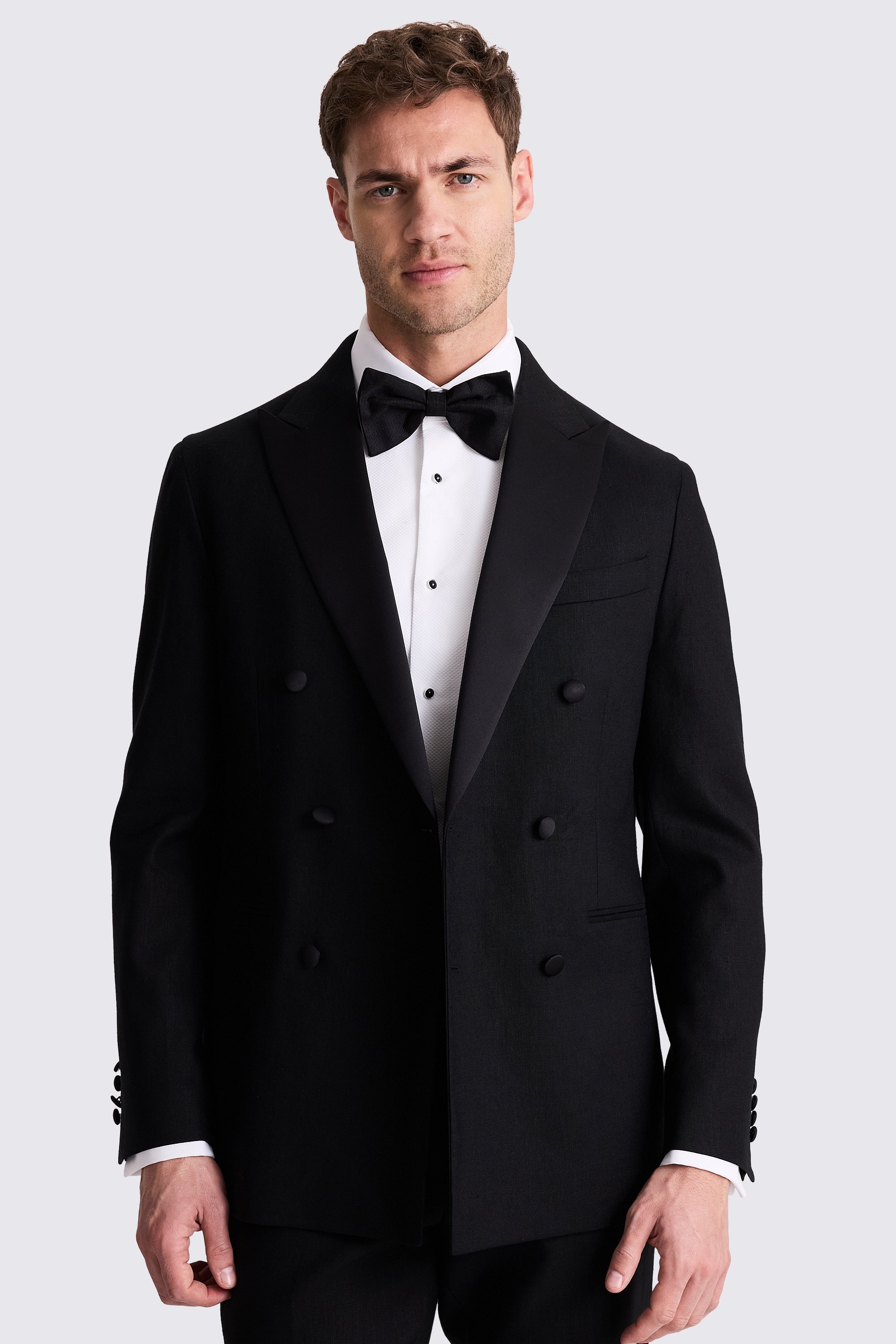 Tailored Fit Black Linen Tuxedo Jacket