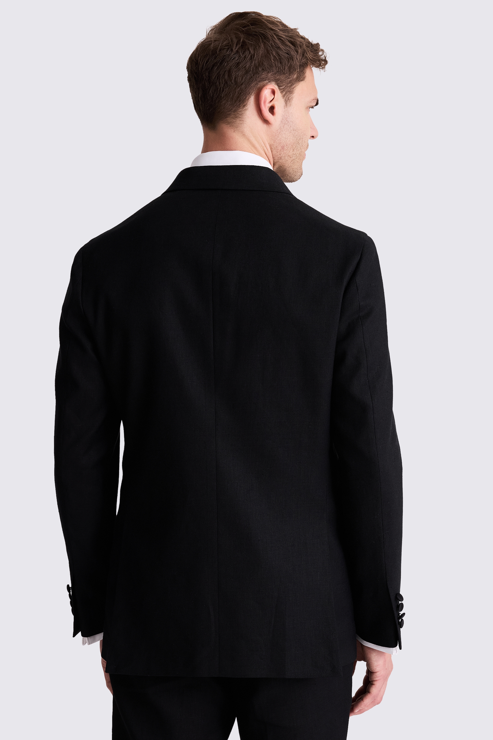 Tailored Fit Black Linen Tuxedo Jacket