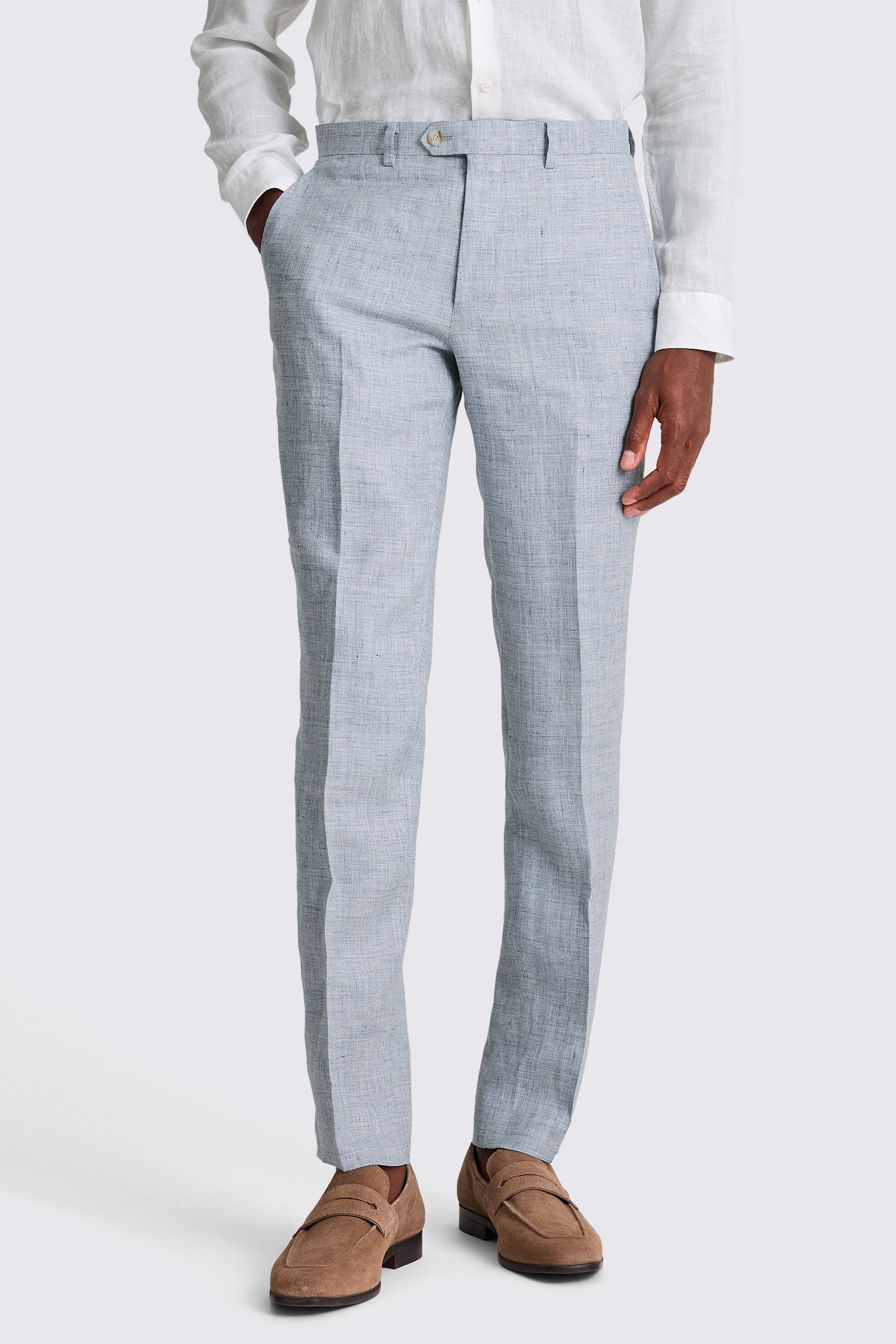 Tailored Fit Light Blue Linen Trousers