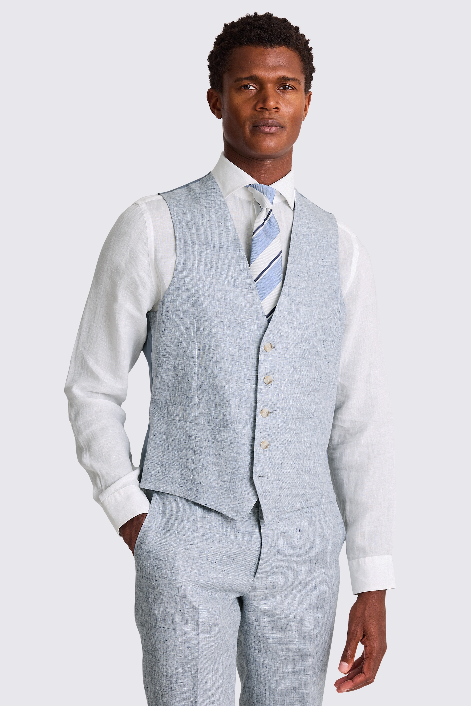Tailored Fit Light Blue Linen Waistcoat
