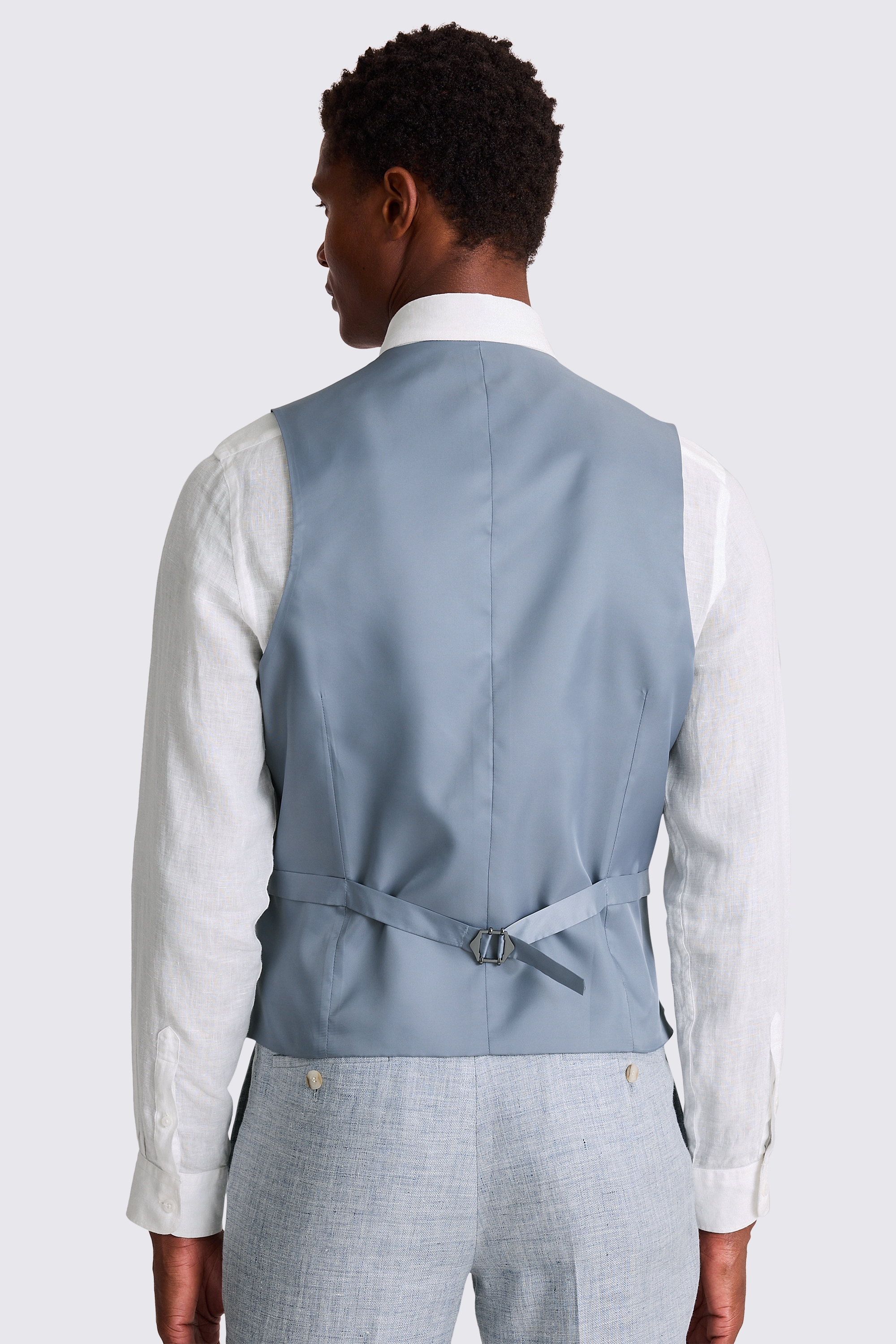 Tailored Fit Light Blue Linen Waistcoat
