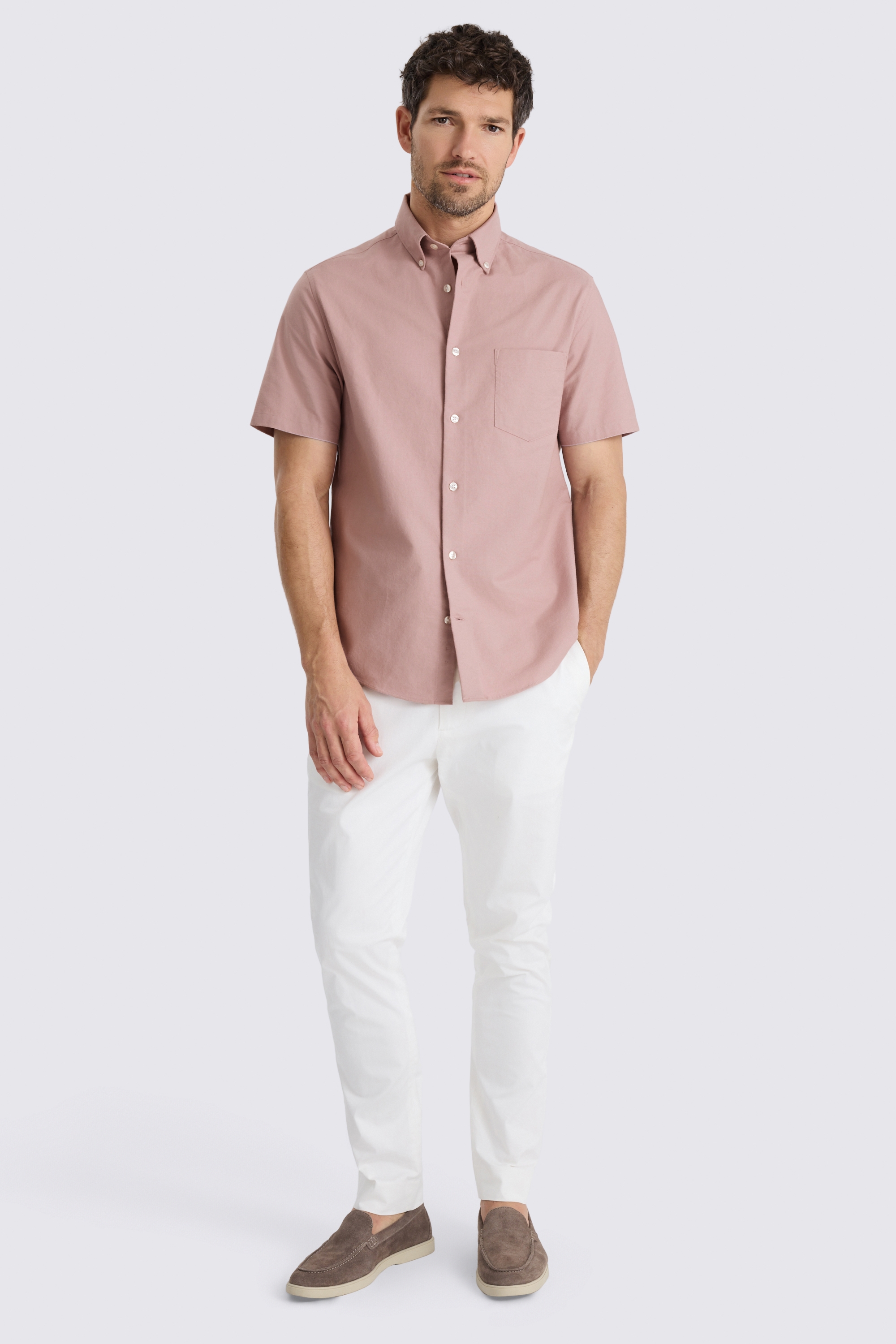 Dusty Pink Short Sleeve Washed Oxford Shirt