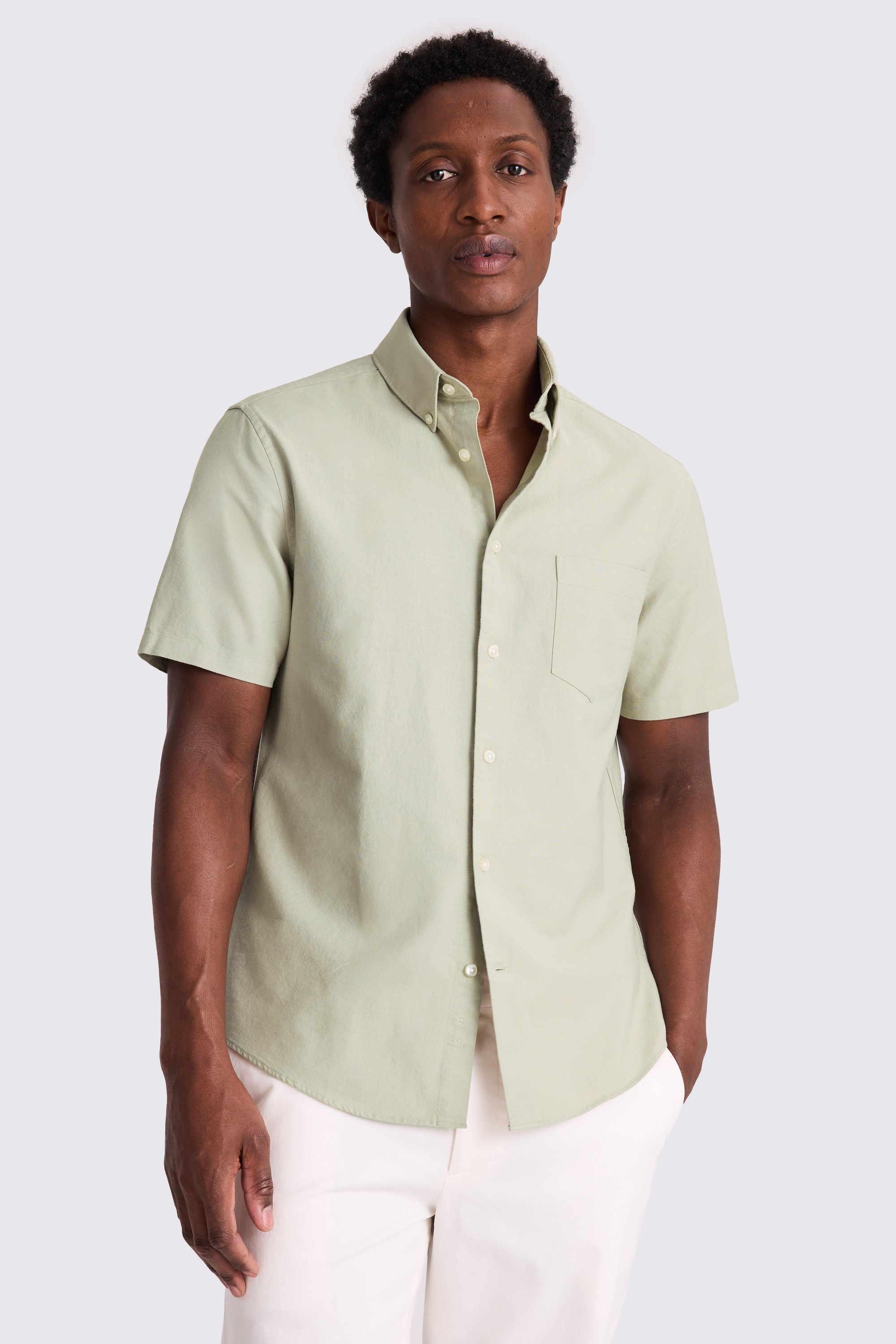Sage Short Sleeve Washed Oxford Shirt