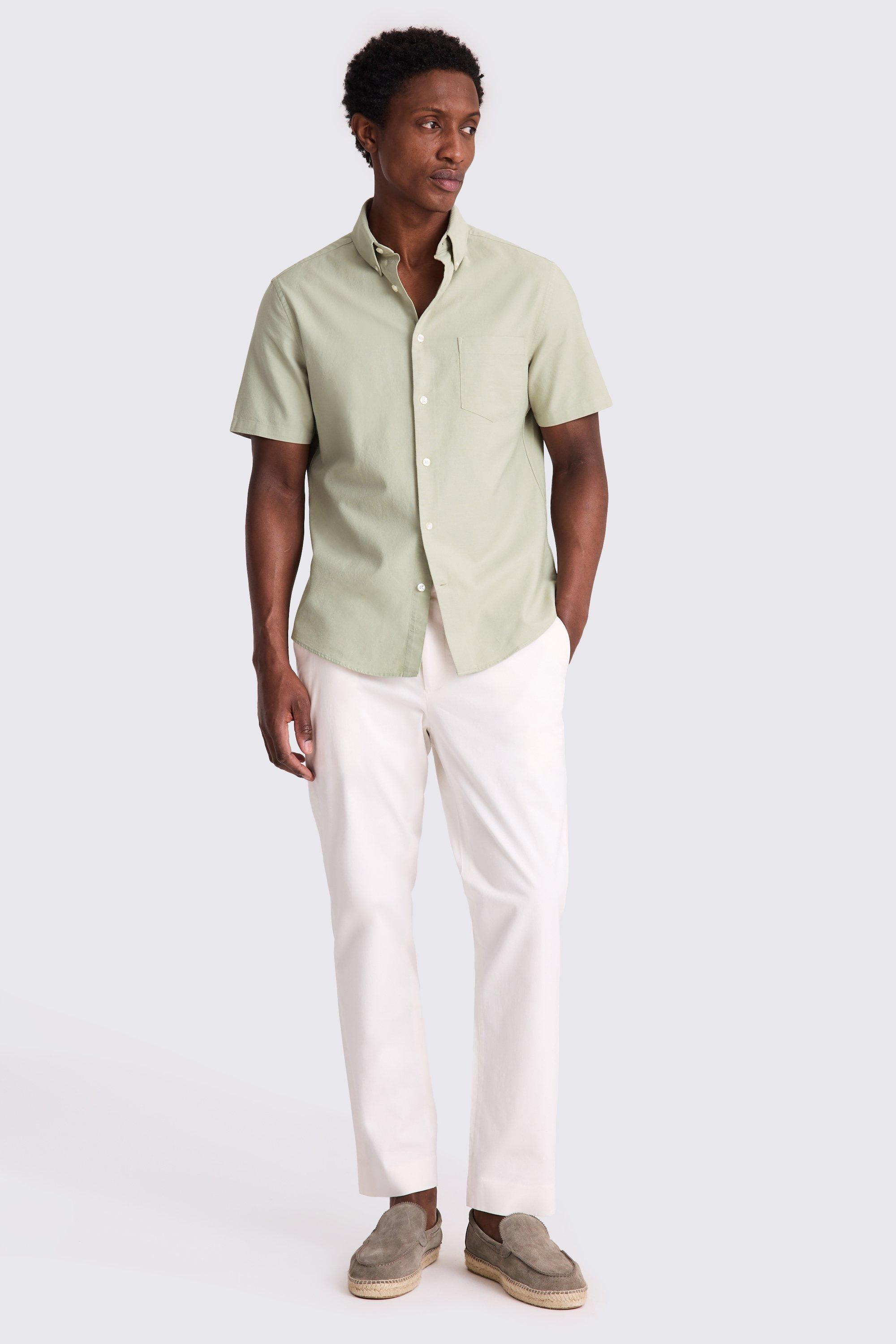 Sage Short Sleeve Washed Oxford Shirt