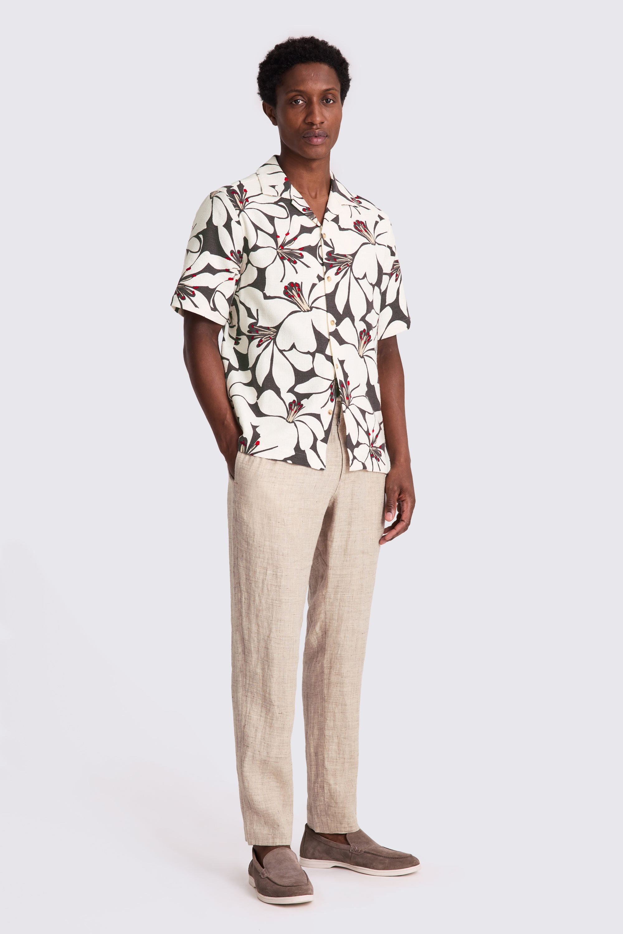 Brown Cuban Floral Print Shirt