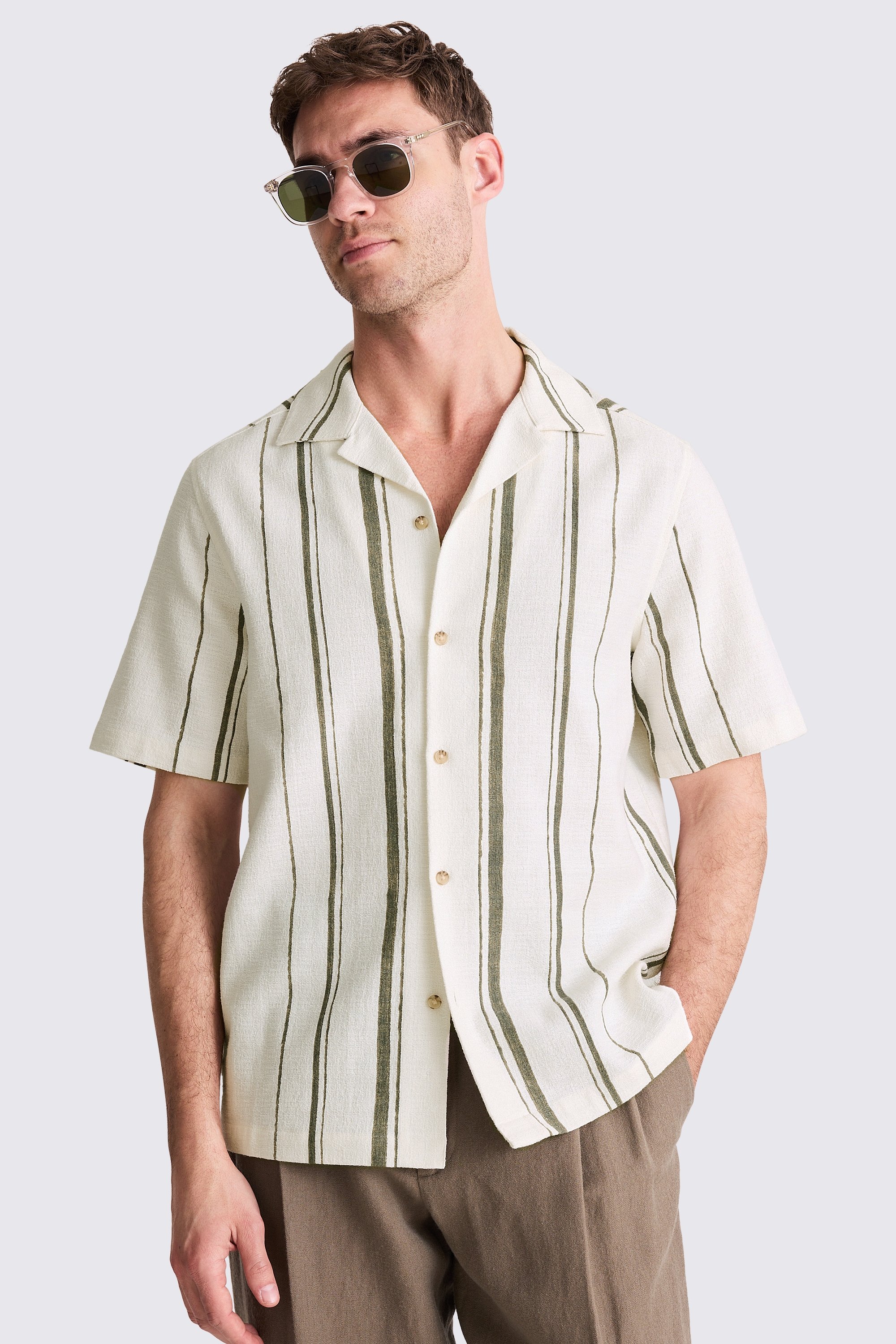 Khaki Cuban Stripe Shirt