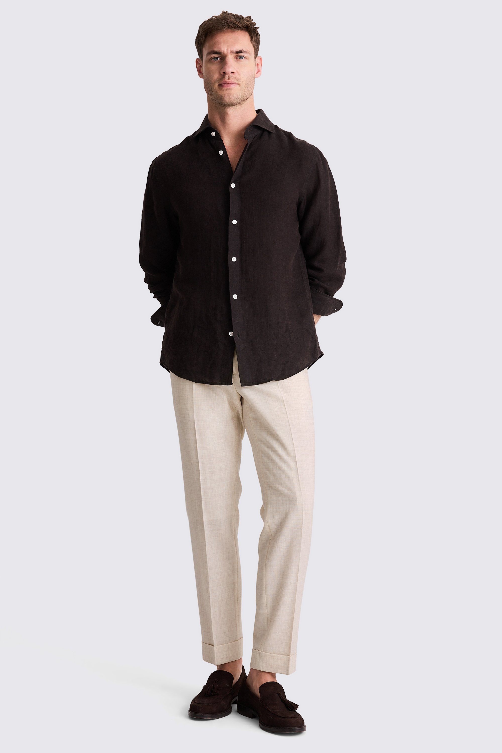 Neutral Wool Tailored Pants