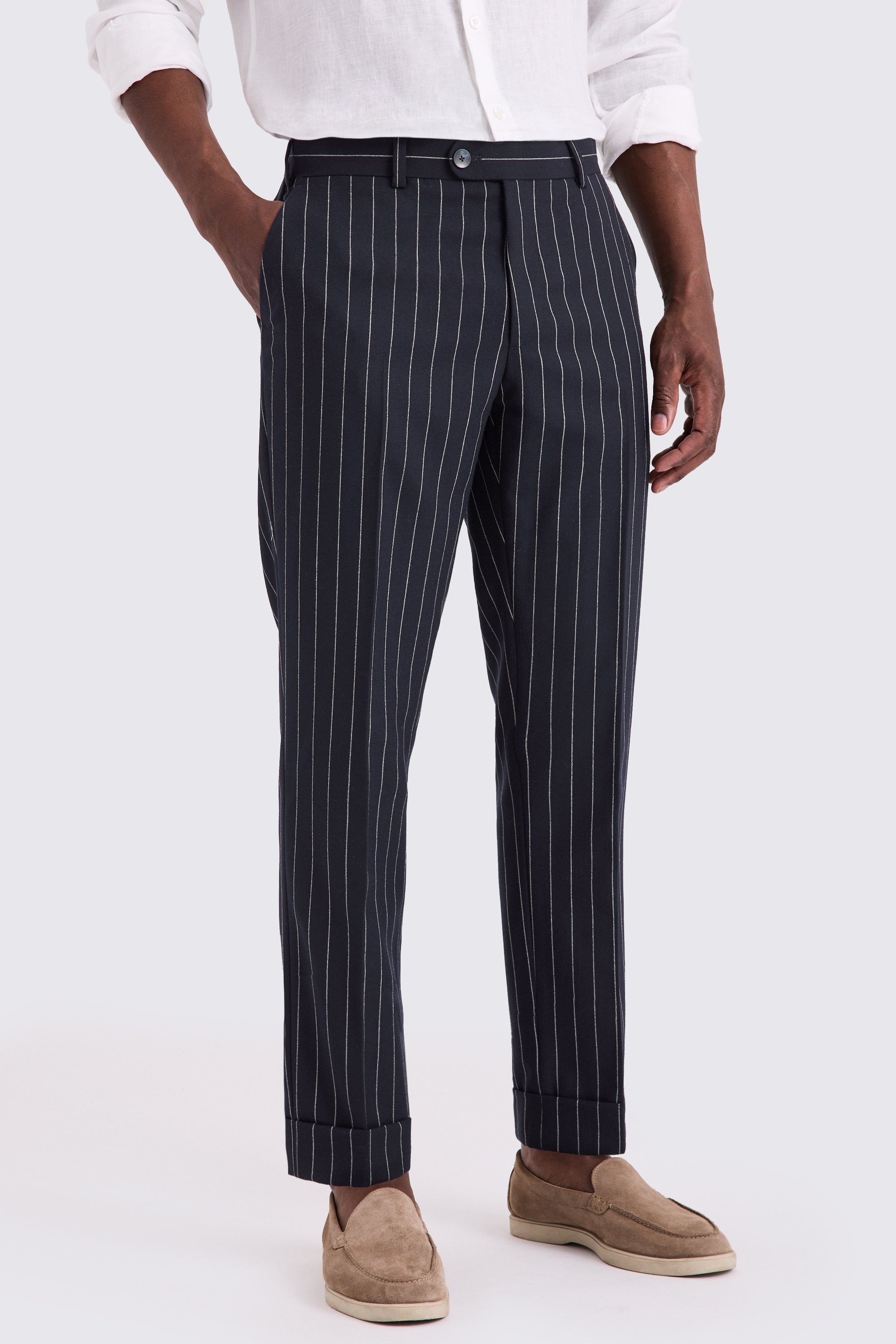 Navy Stripe Wool Tailored Pants
