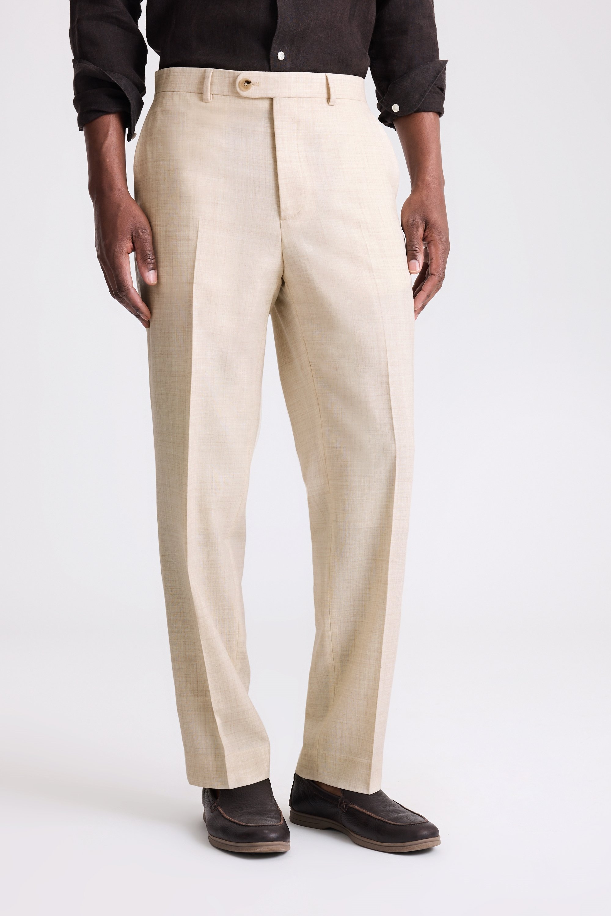 Neutral Wool Wide Leg Tailored Pants