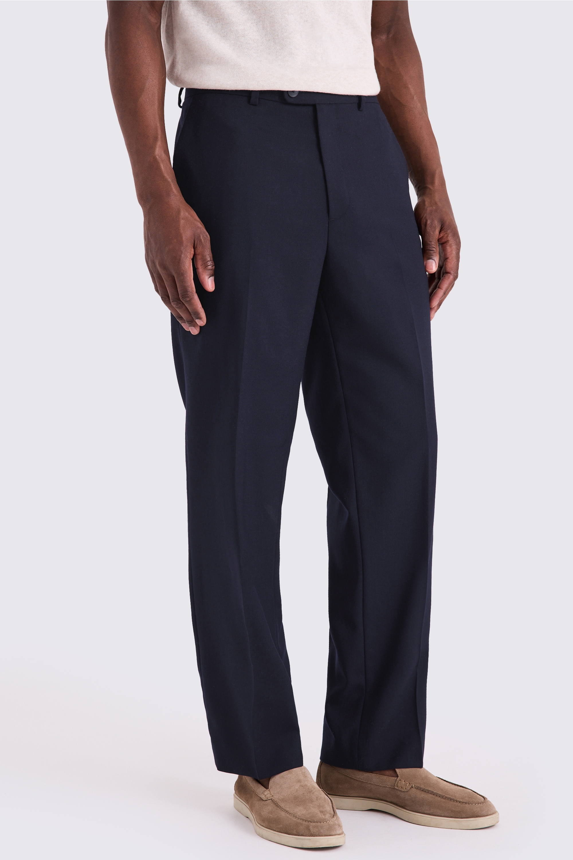 Navy Wool Wide Leg Tailored Trousers