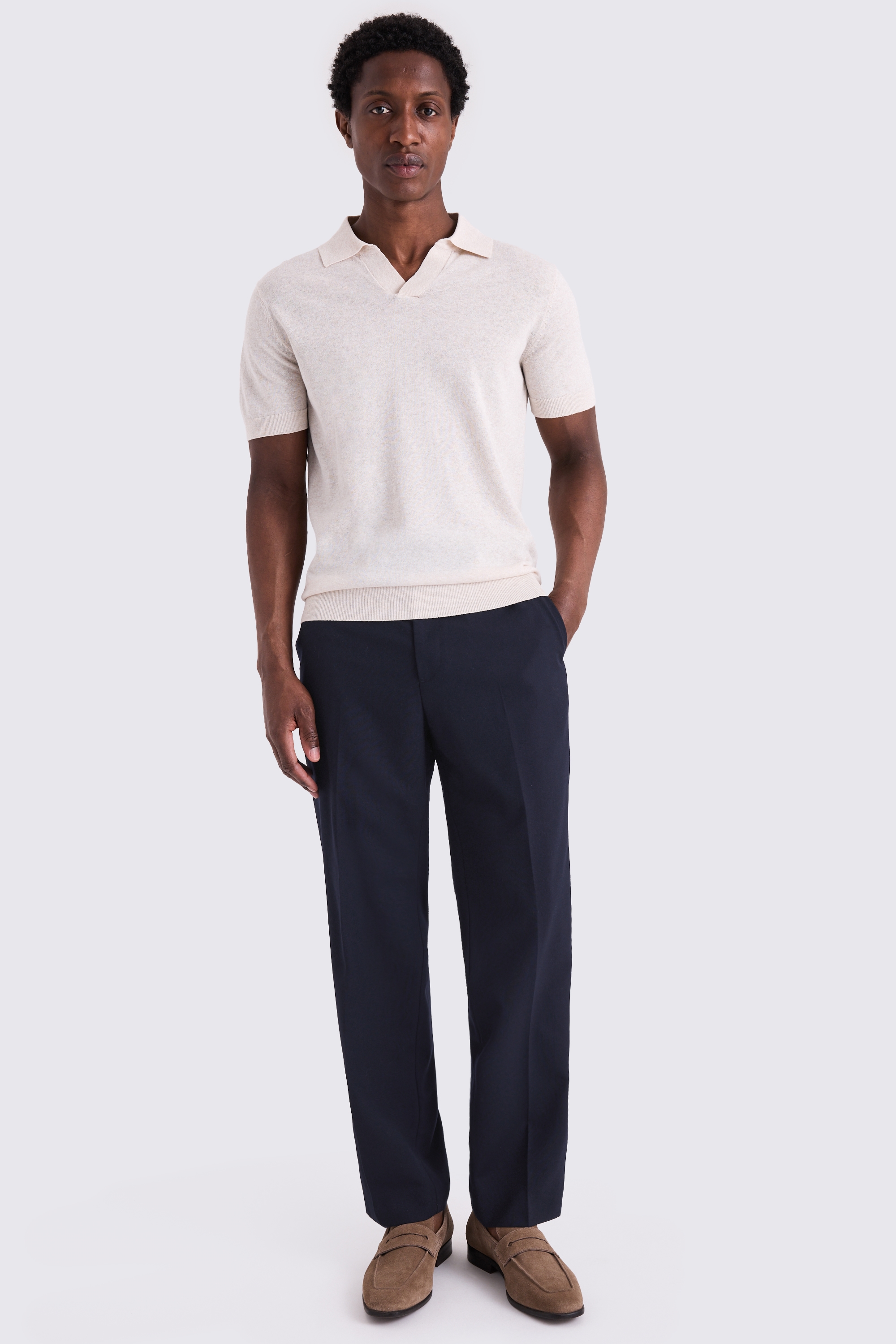 Navy Wool Wide Leg Tailored Trousers