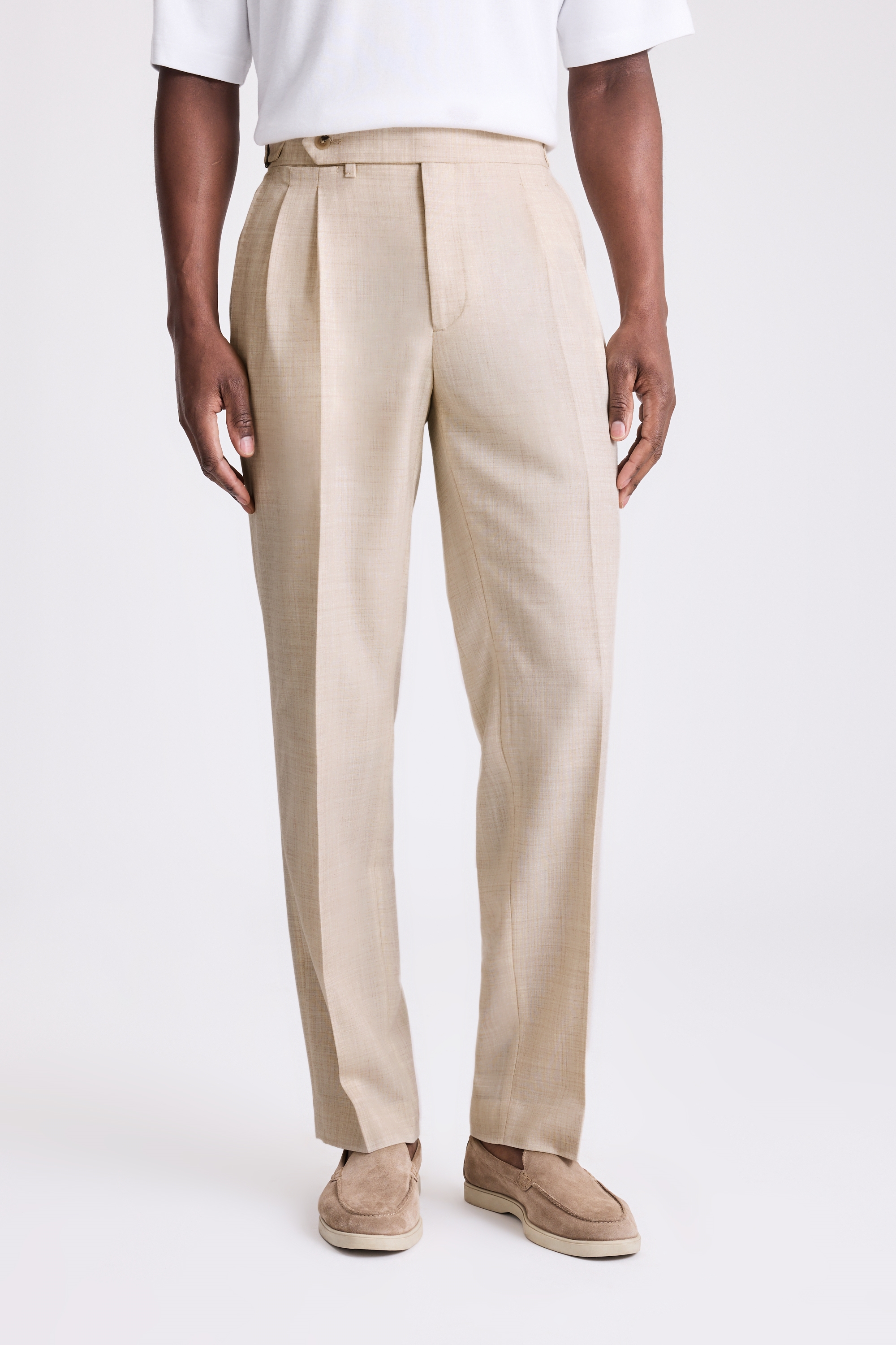 Neutral Wool Pleated Trousers