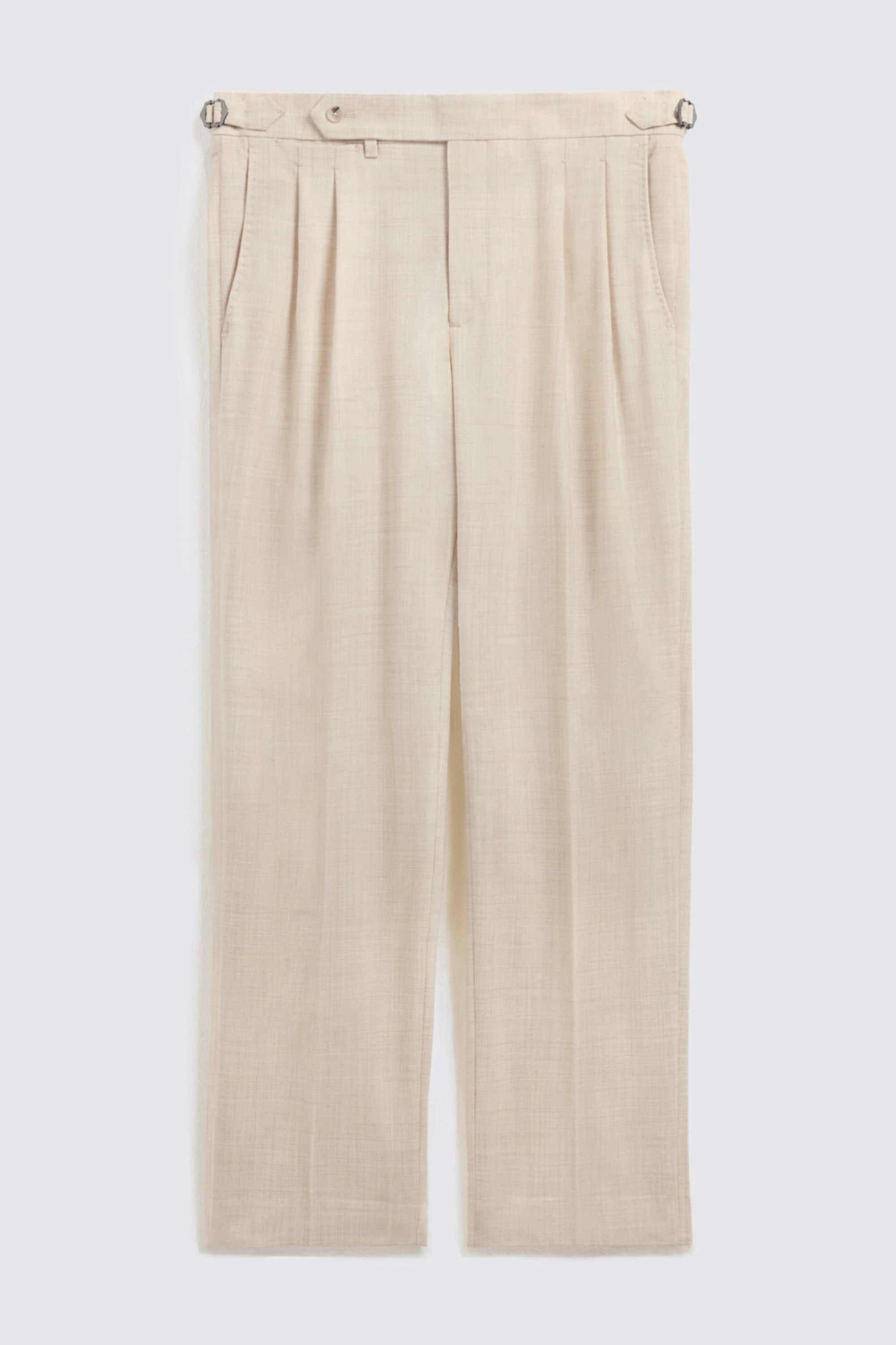 Neutral Wool Pleated Trousers
