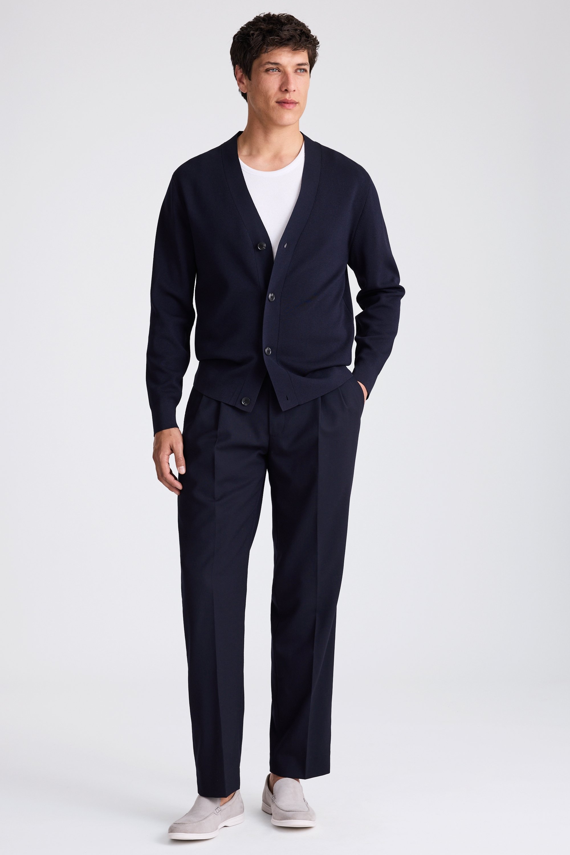 Navy Wool Pleated Pants