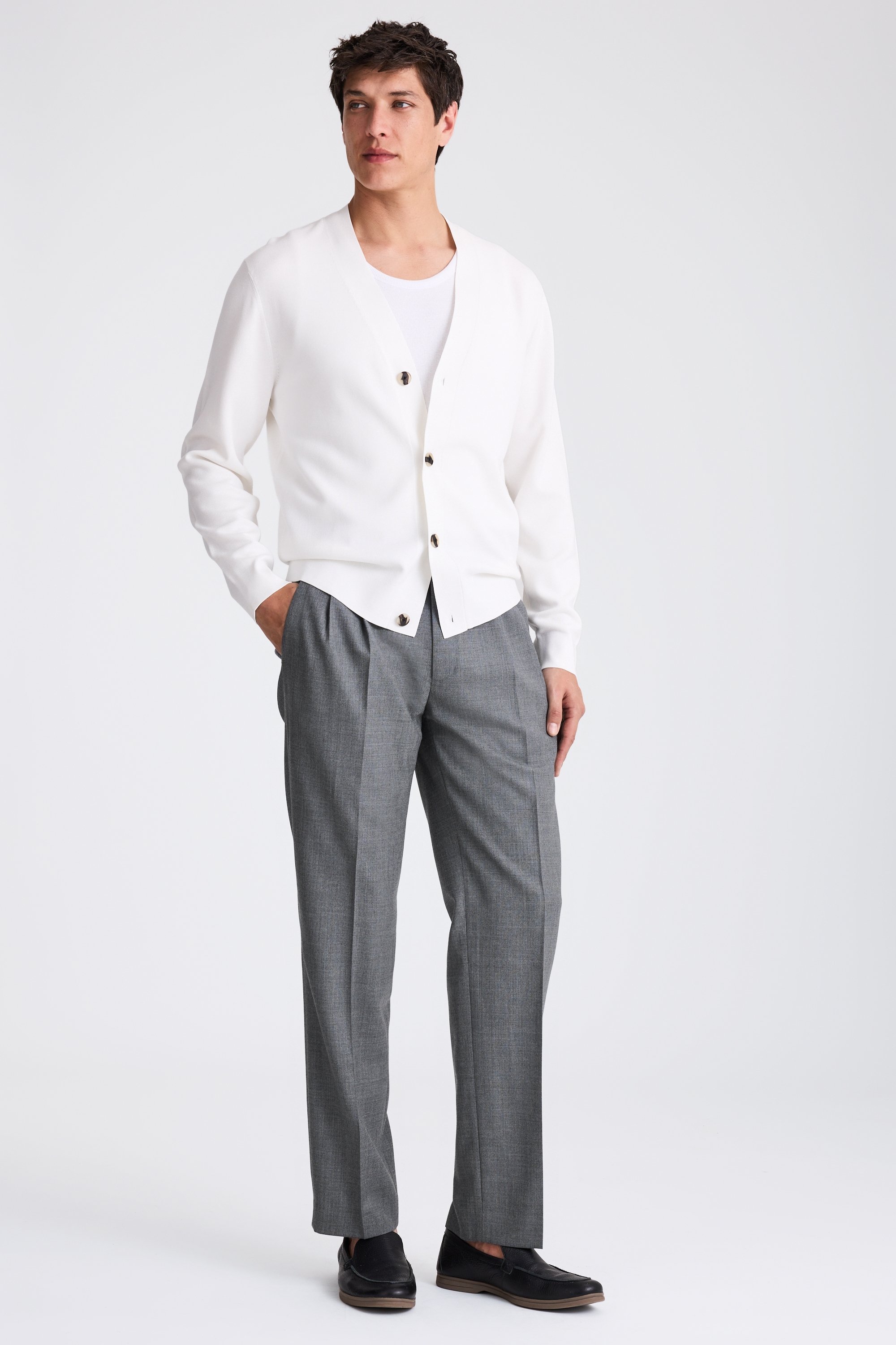 Grey Wool Pleated Pants