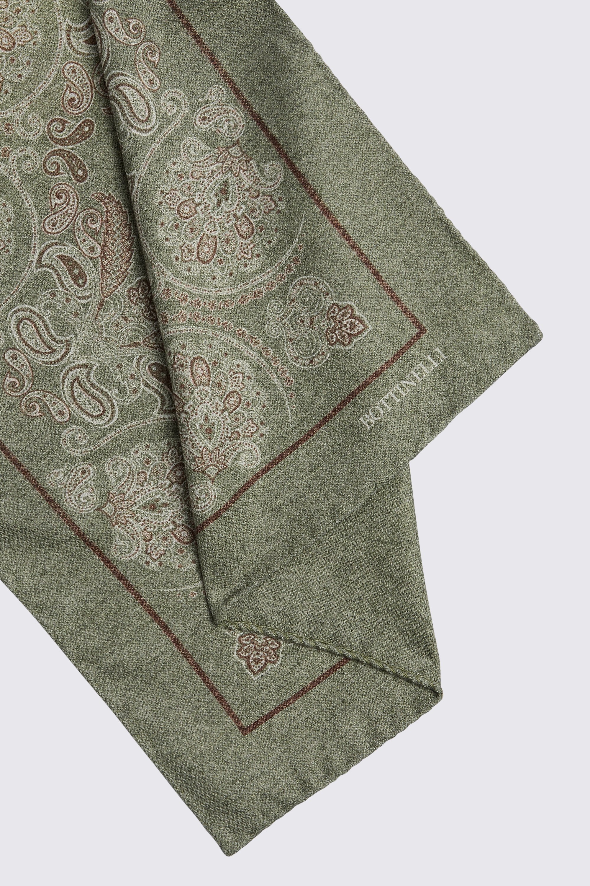 Bottinelli Sage Paisley Pocket Square