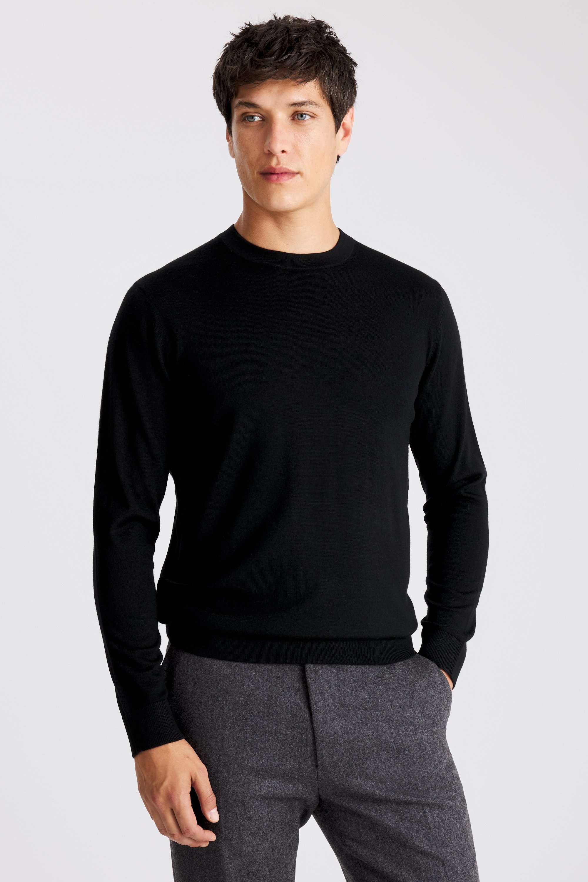 Black Merino Crew-Neck Jumper