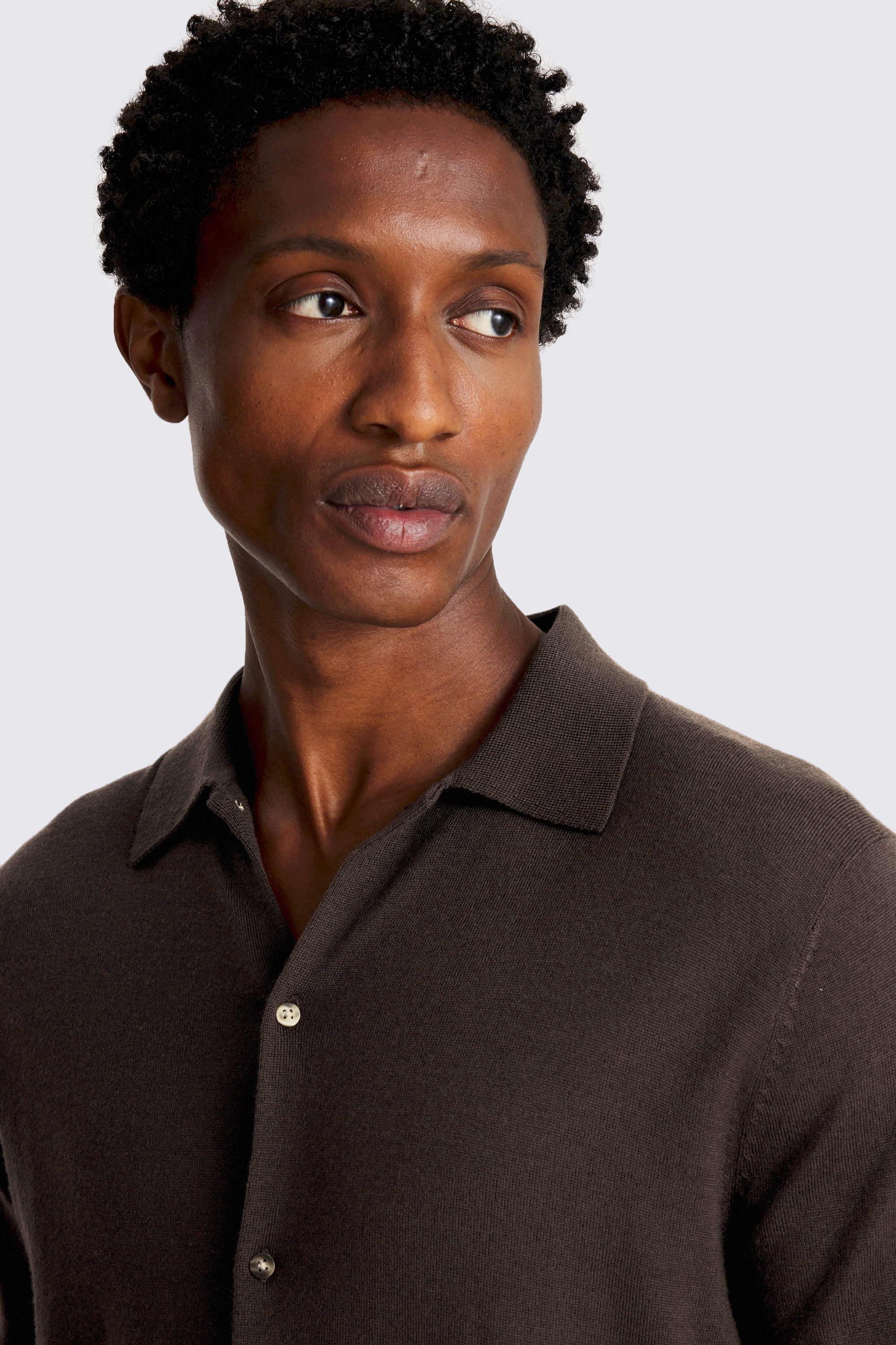Brown Merino-Blend Button Through Shirt