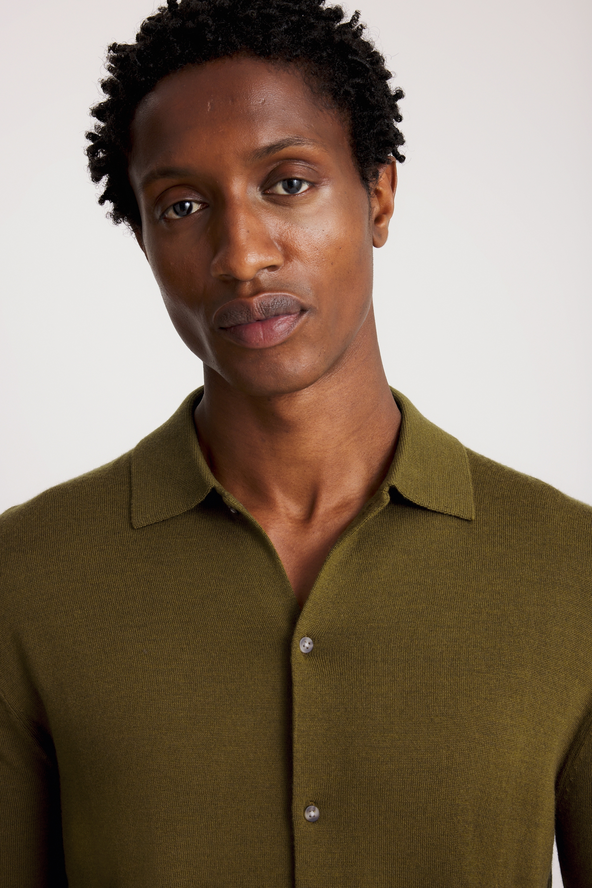 Olive Melange Merino-Blend Button Through Shirt