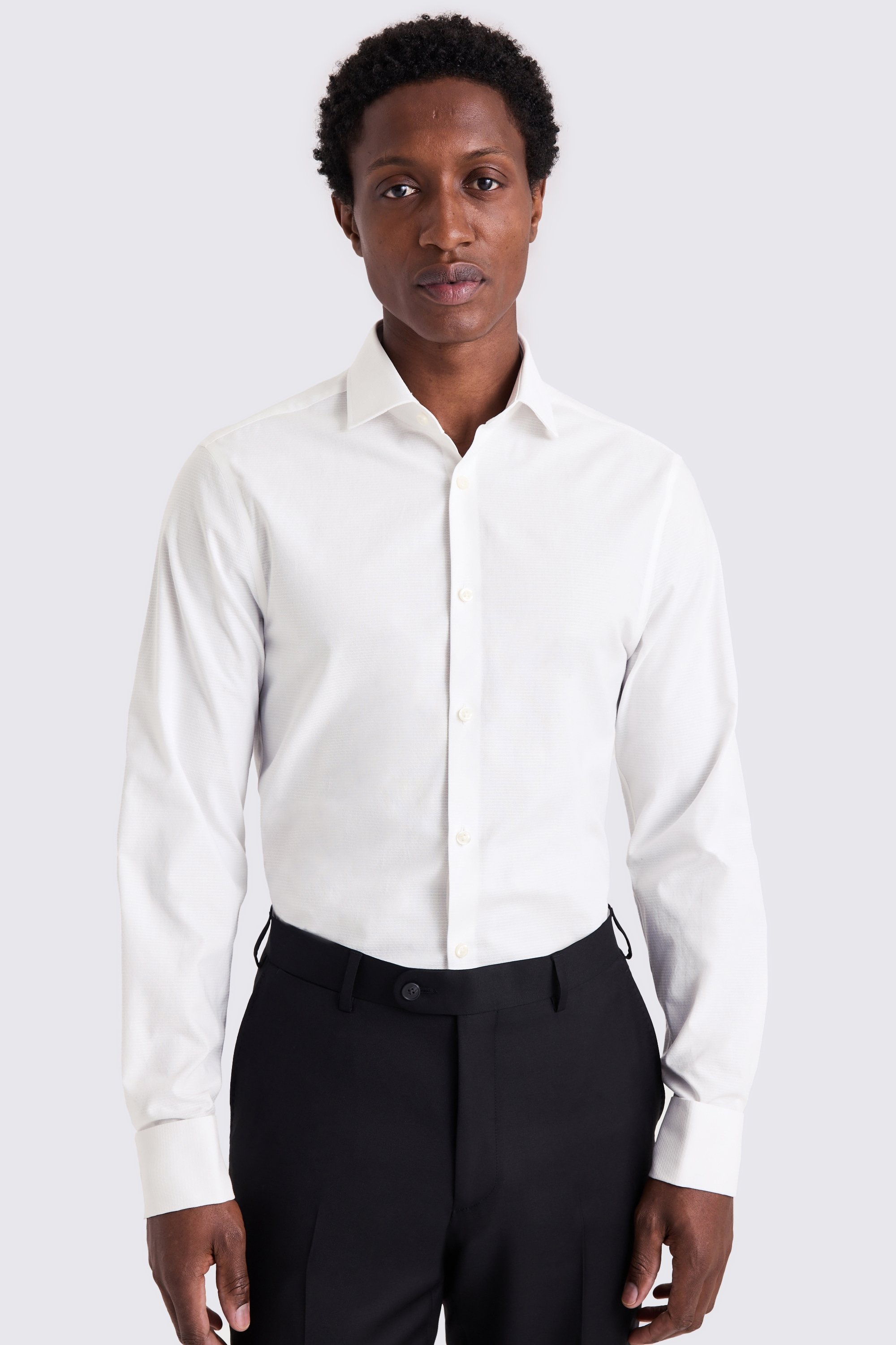 Slim Fit White Honeycomb Dobby Shirt
