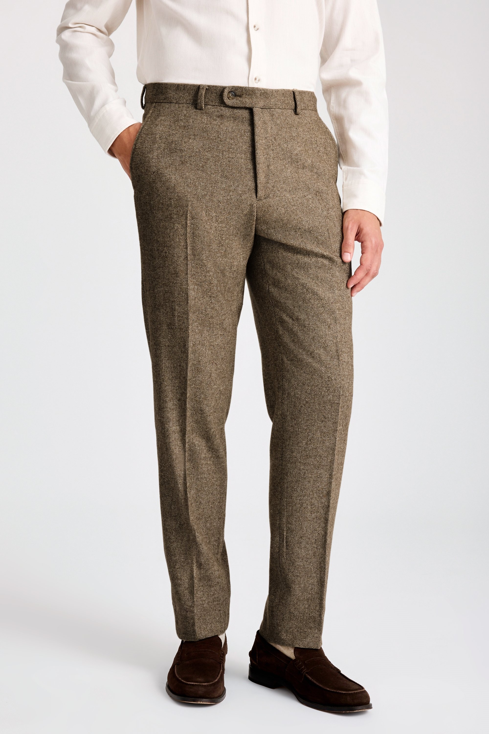 Tailored Fit Gold Herringbone Tweed Trousers