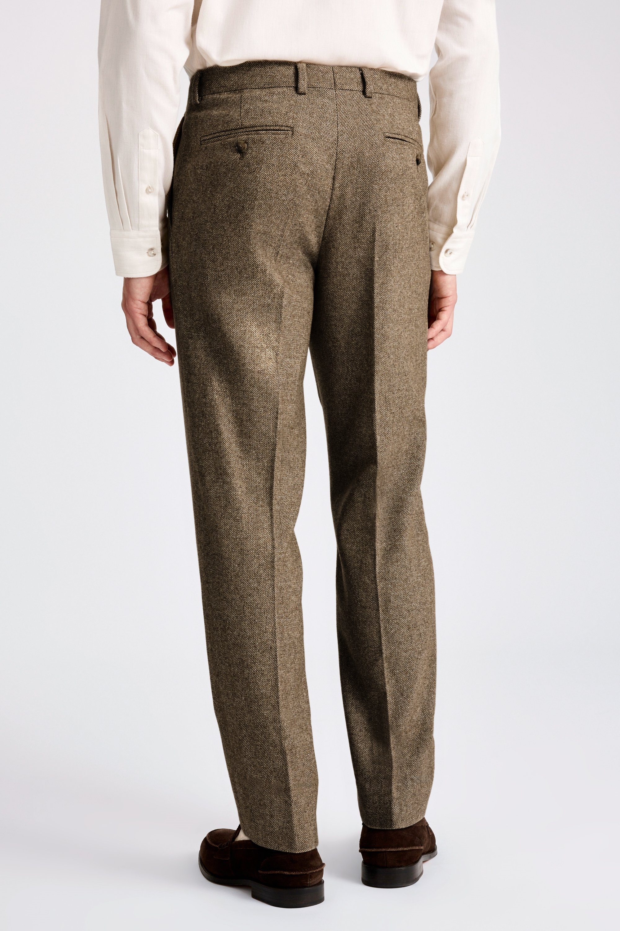 Tailored Fit Gold Herringbone Tweed Trousers