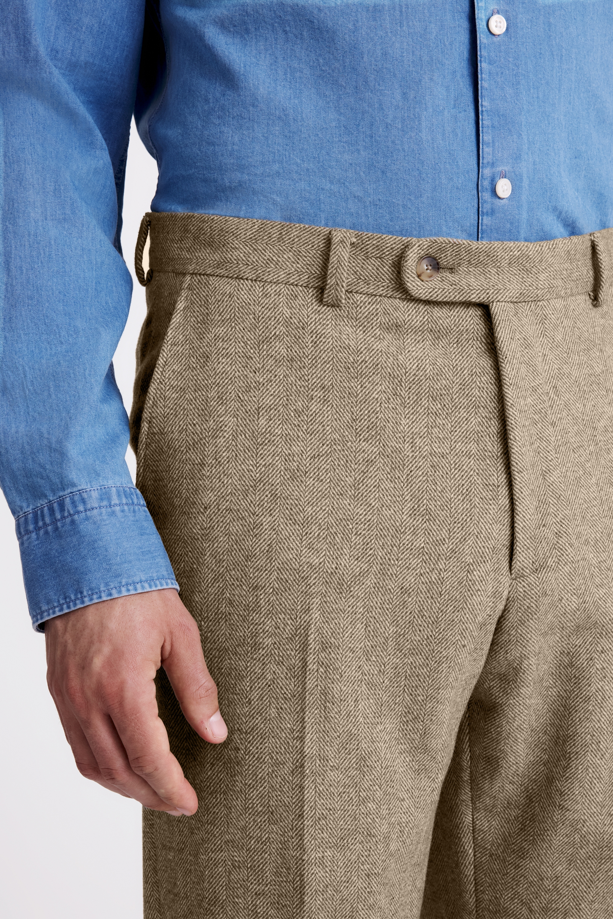 Tailored Fit Gold Herringbone Tweed Trousers
