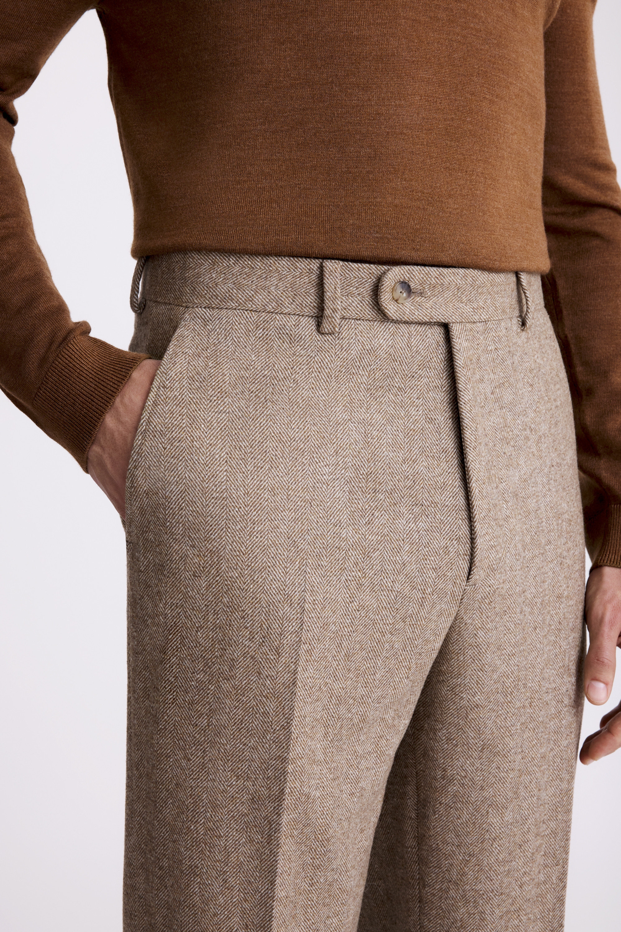 Relaxed Fit Gold Herringbone Tweed Pant