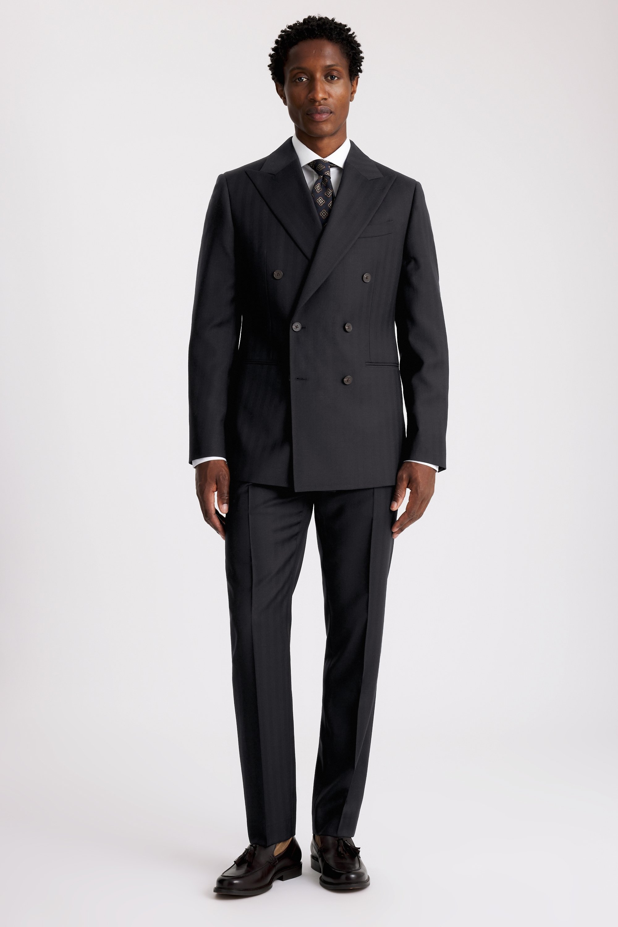 Tailored Fit Navy Herringbone Suit