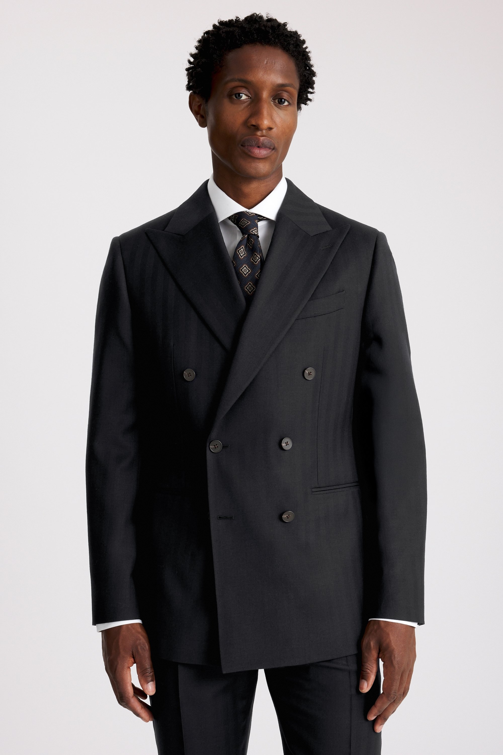 Tailored Fit Navy Herringbone Suit