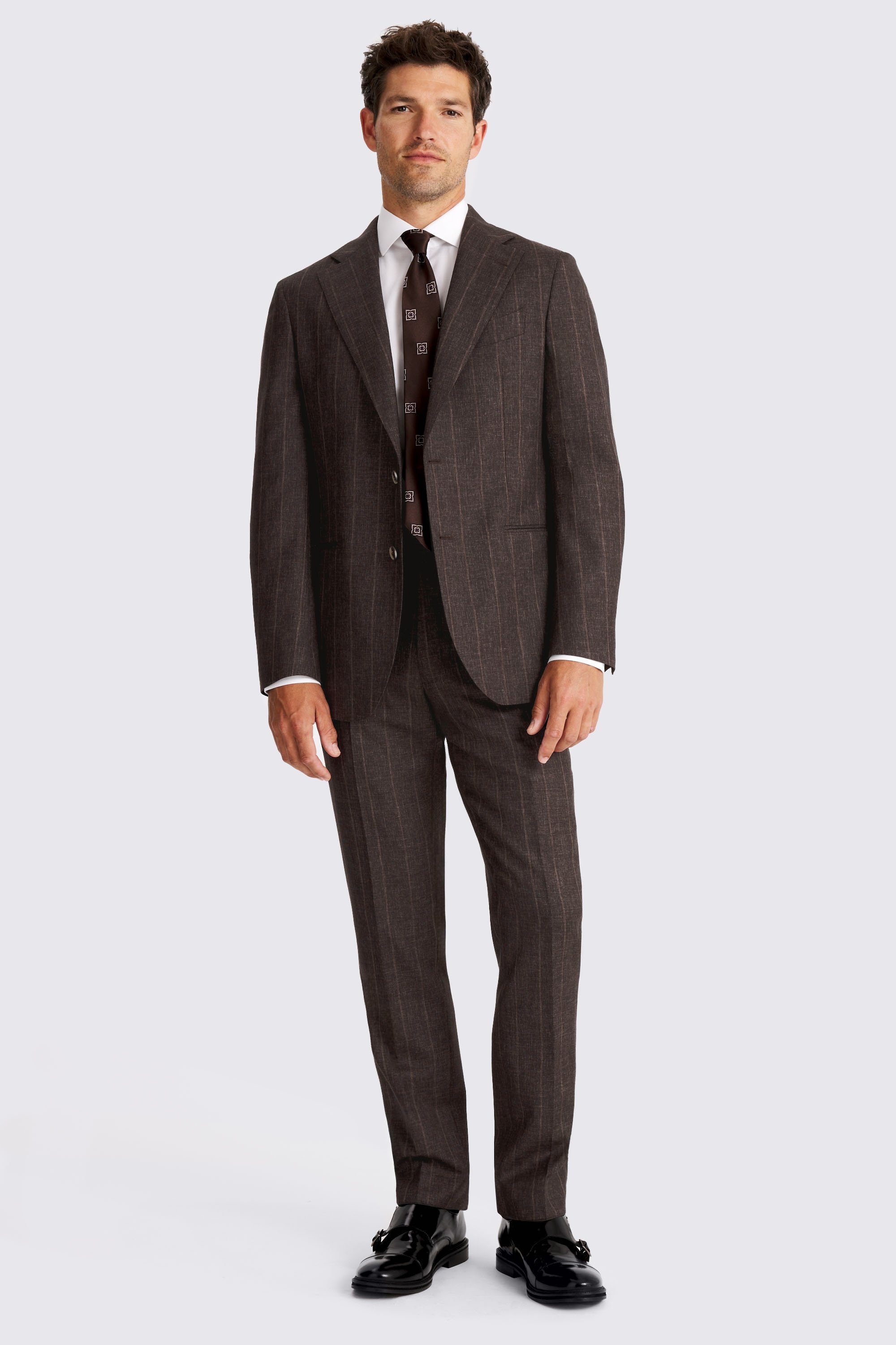 Italian Tailored Fit Brown Stripe Suit