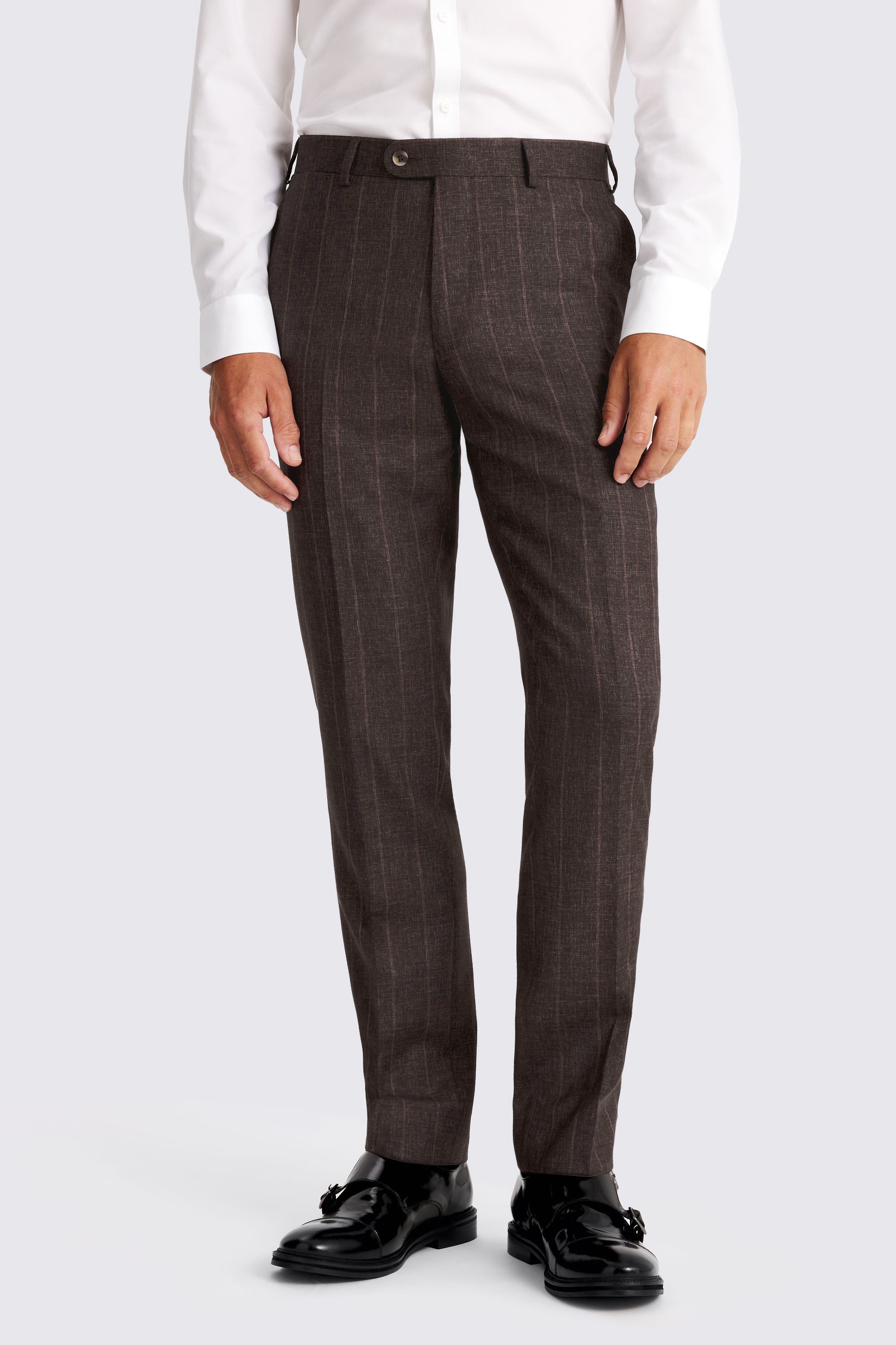 Italian Tailored Fit Brown Stripe Trousers
