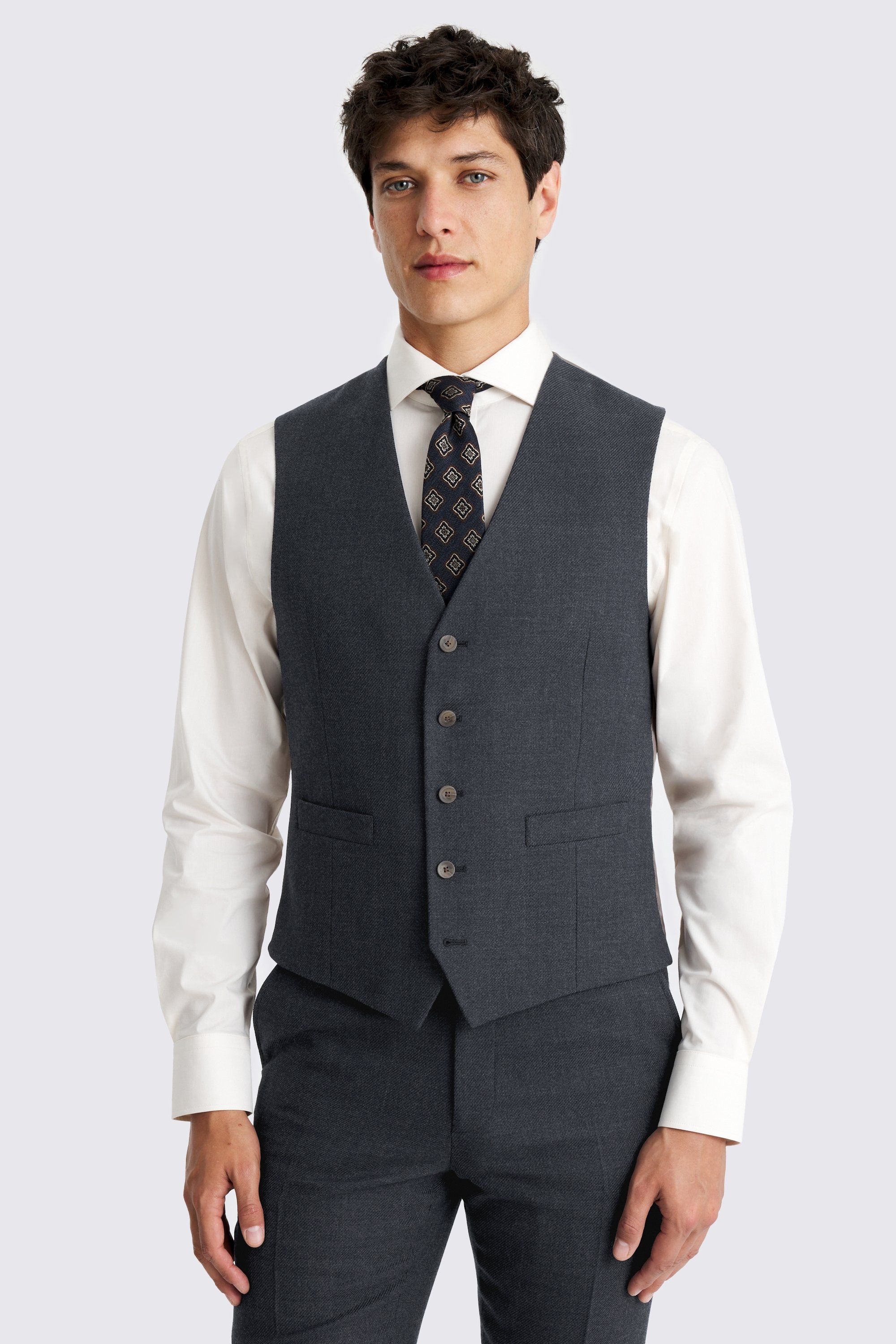 Tailored Fit Blue Twill Waistcoat