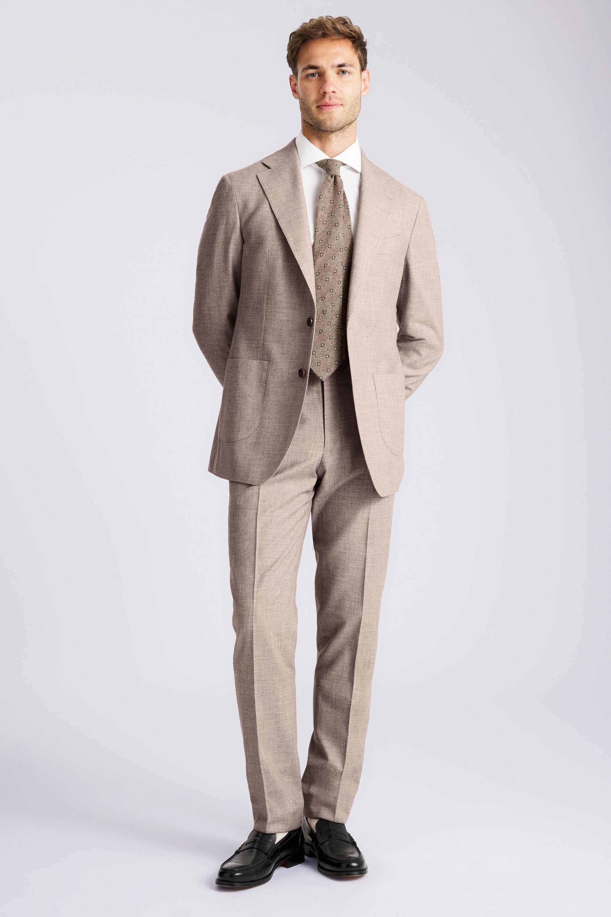 Italian Tailored Fit Neutral Wool Cotton Suit