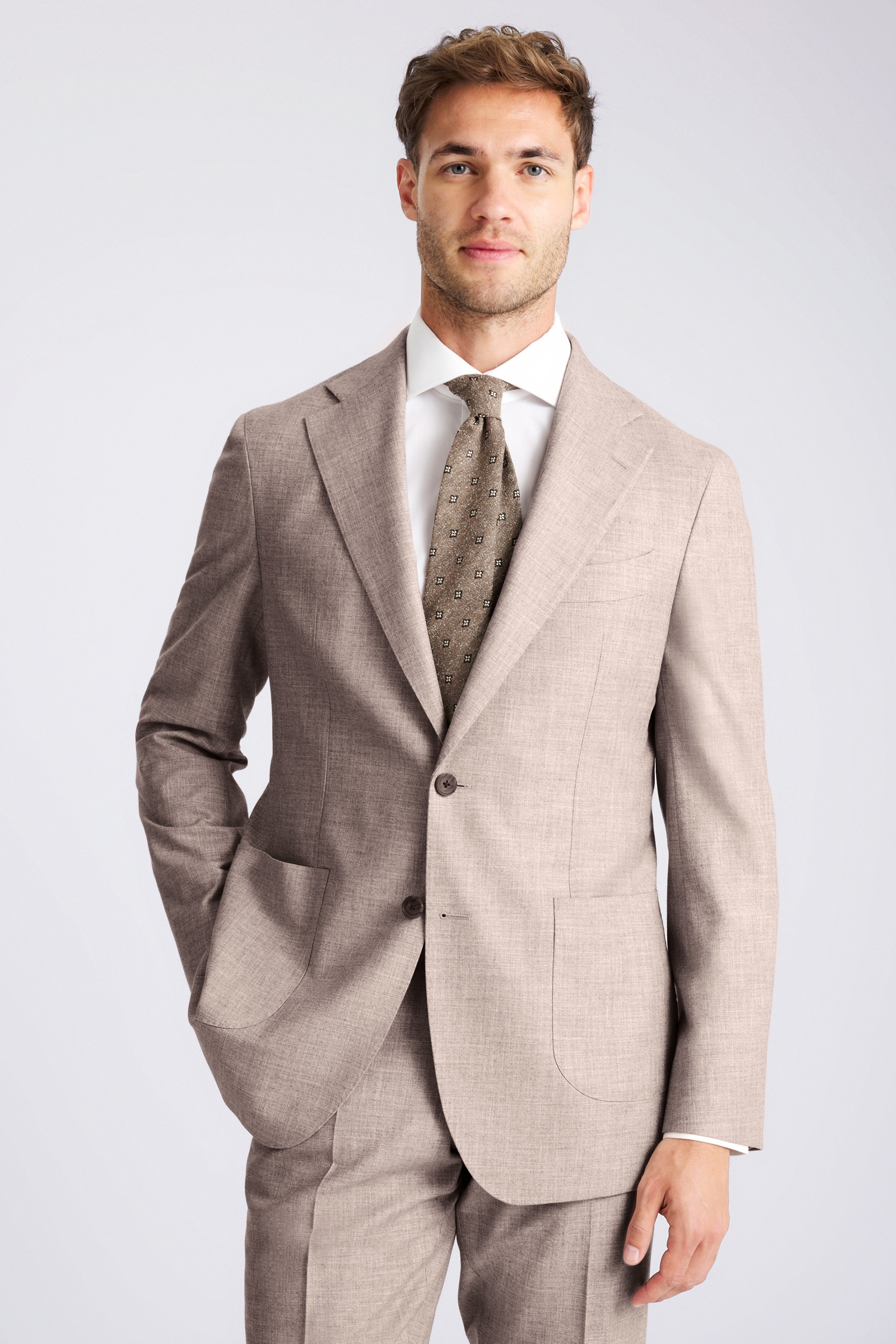 Italian Tailored Fit Neutral Wool Cotton Suit