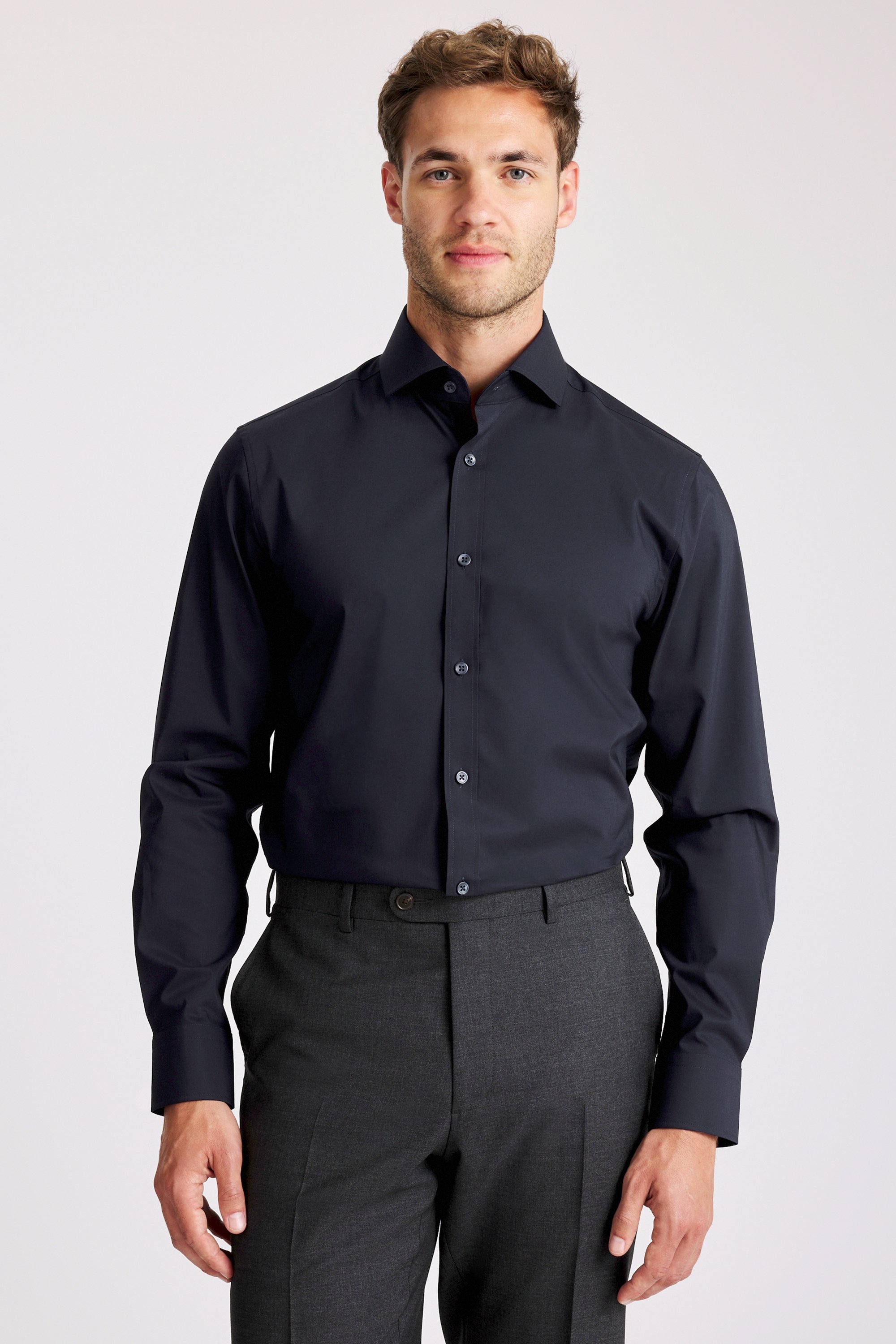 Tailored Fit Dark Navy Stretch Shirt