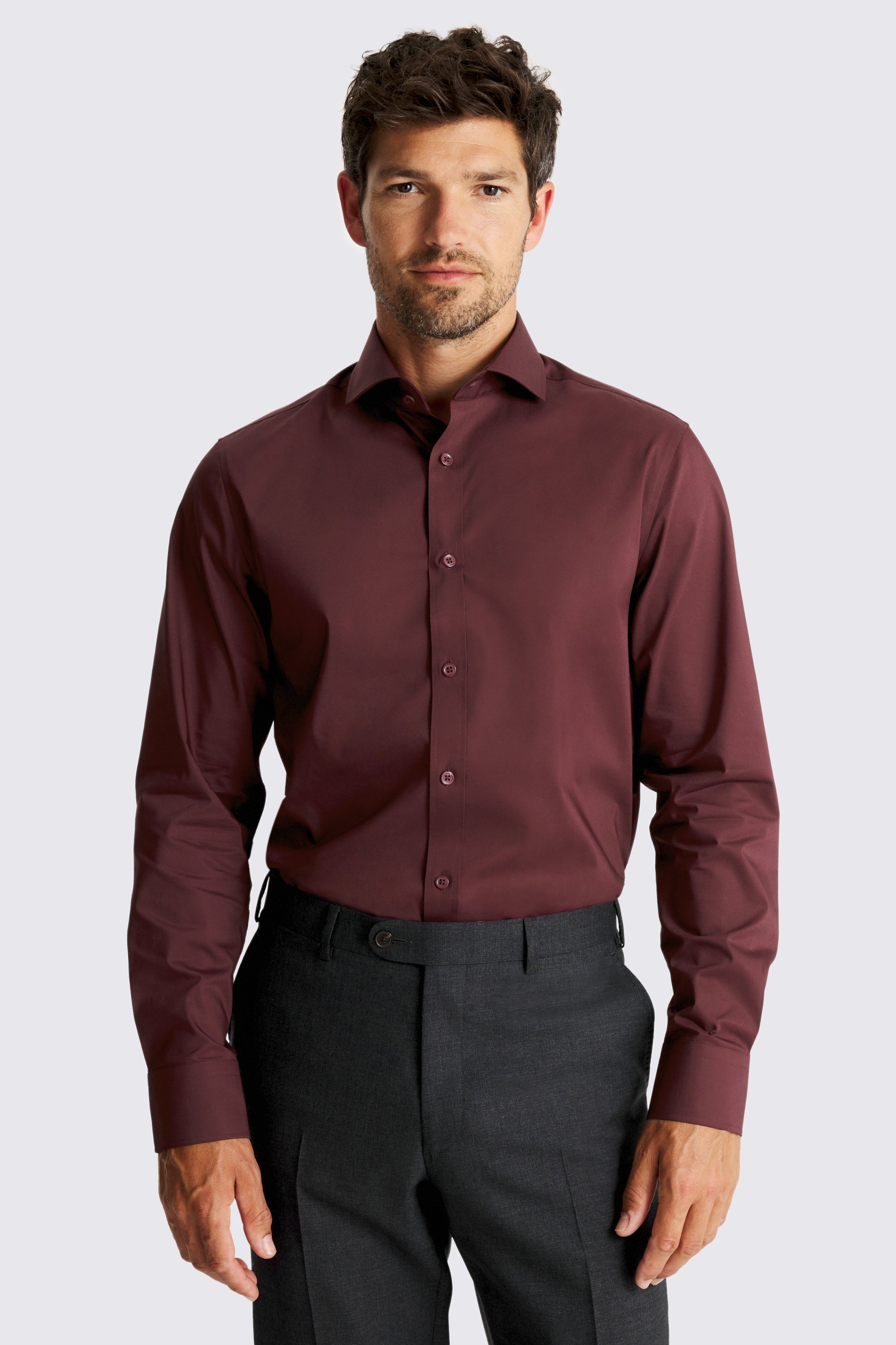 Tailored Fit Wine Stretch Shirt