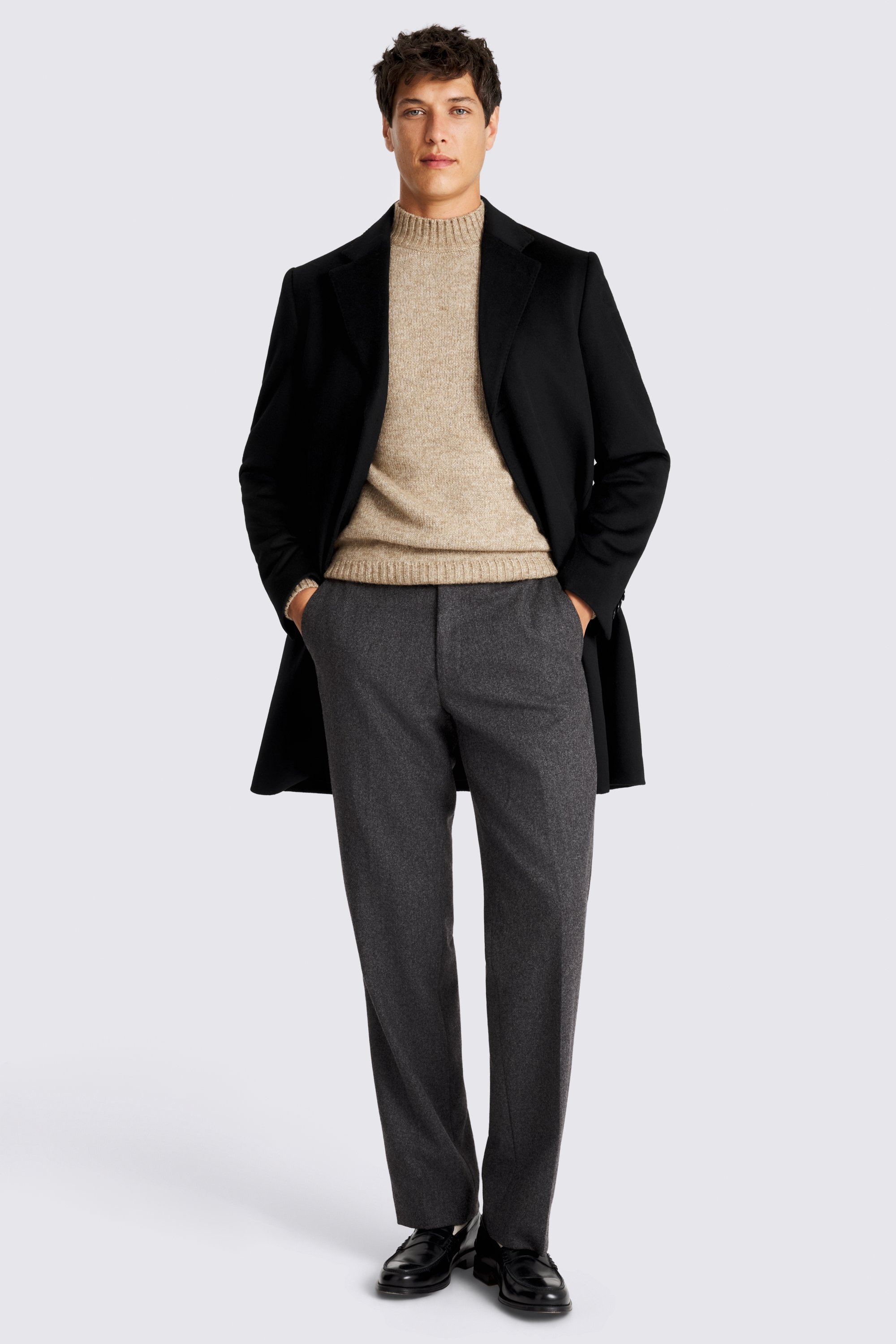 Black Wool Blend Overcoat