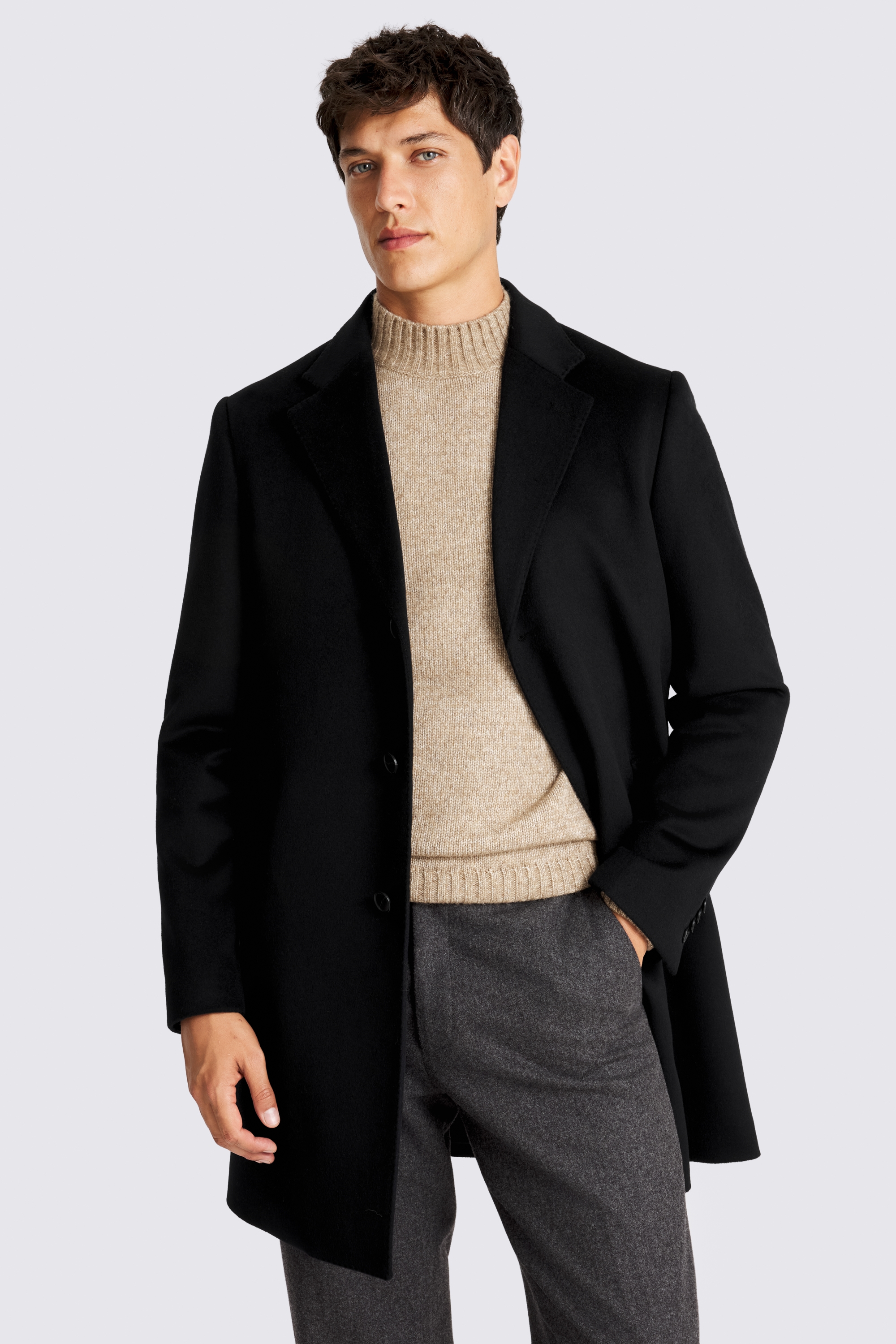 Black Wool Blend Overcoat