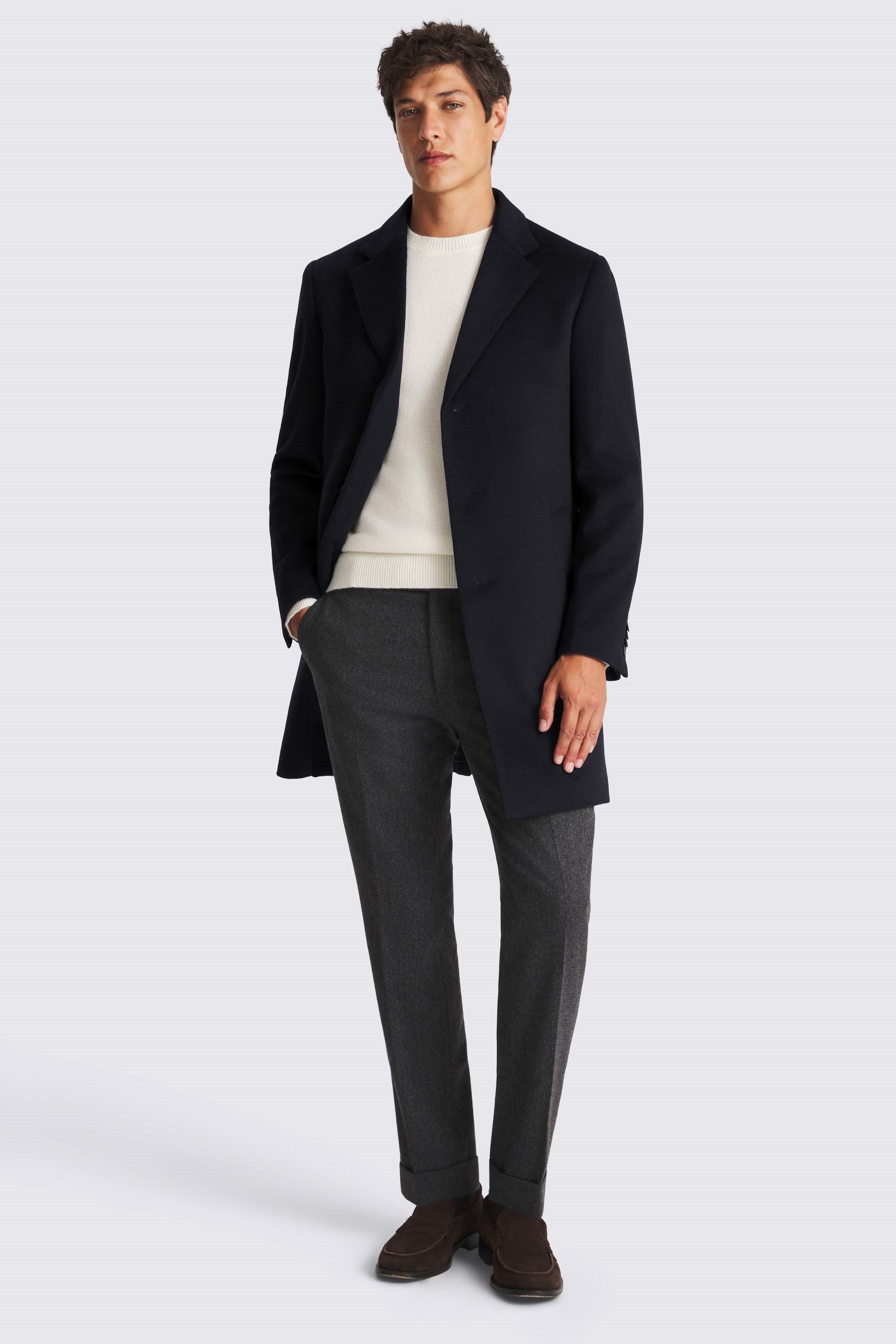 Navy Wool Blend Overcoat