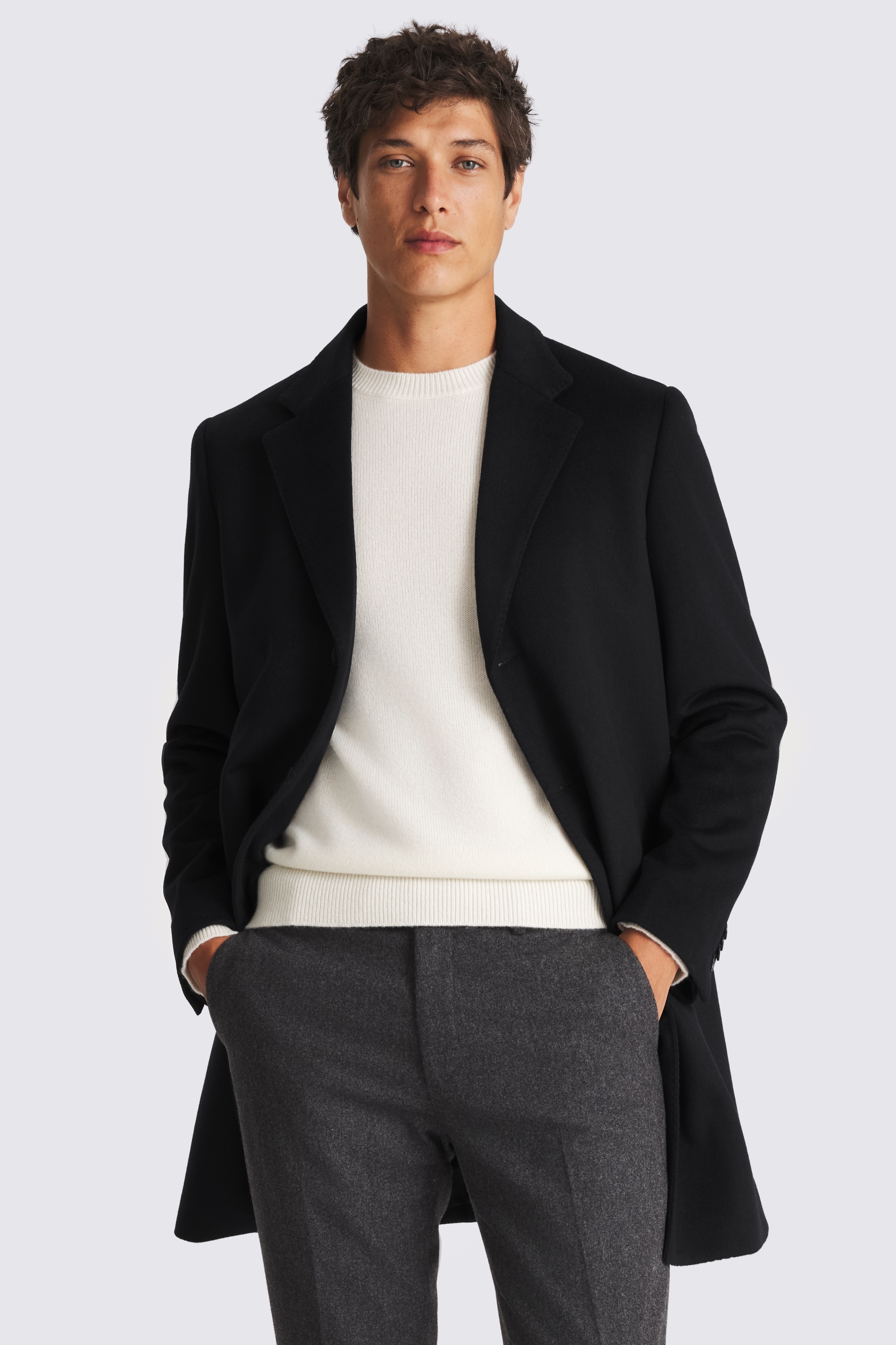 Navy Wool Blend Overcoat