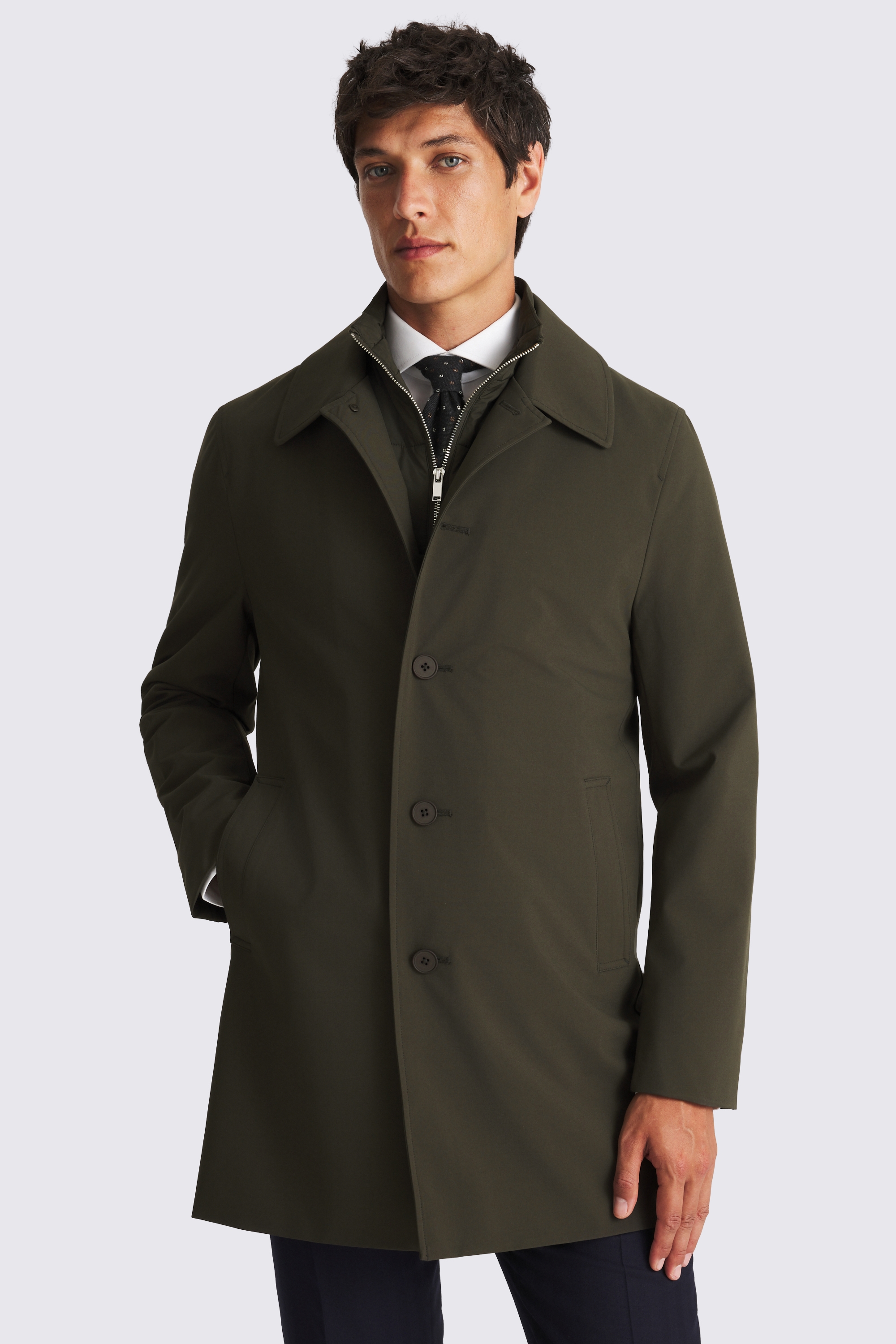 Dark Khaki Raincoat With Removable Insert