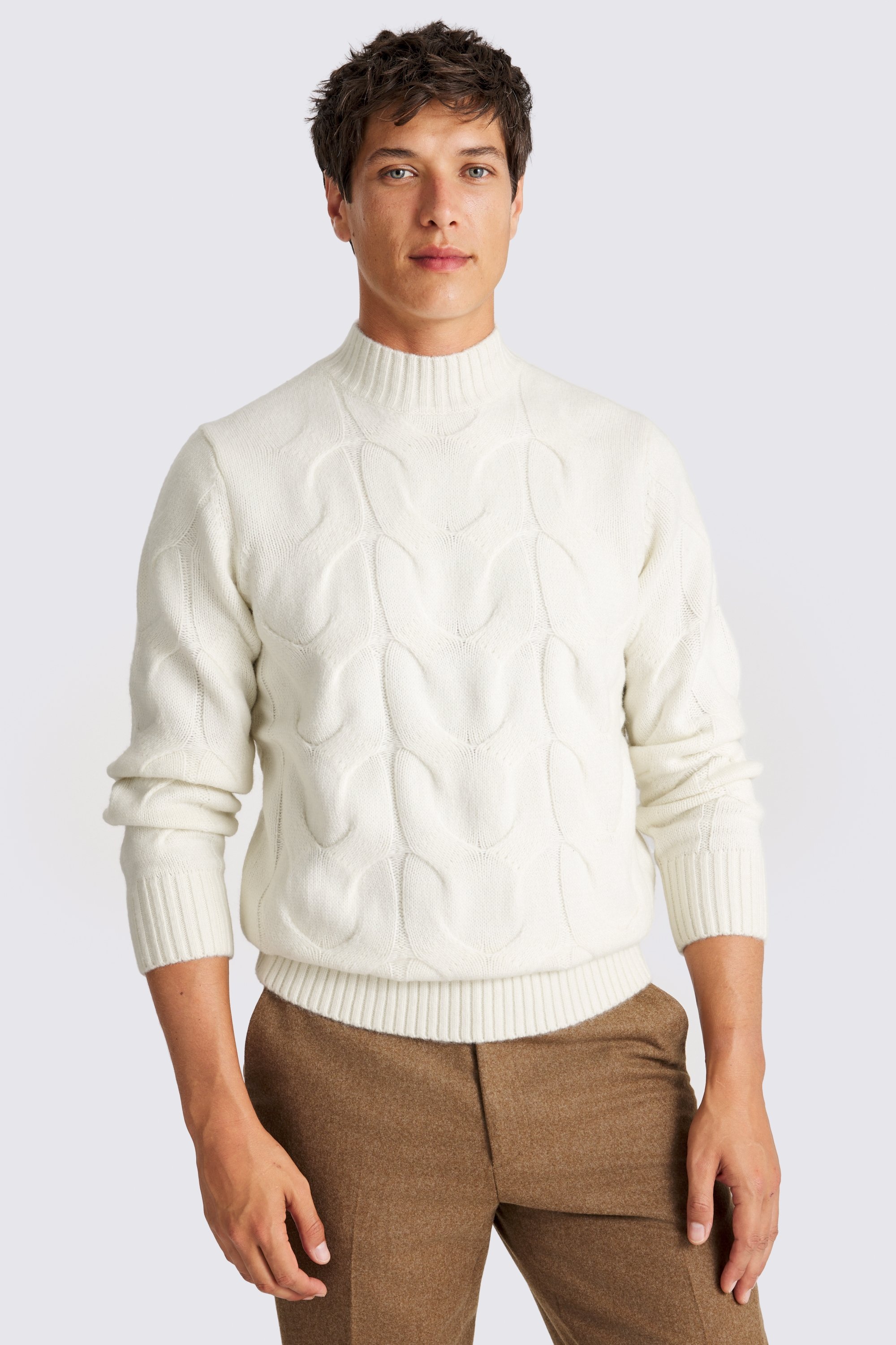 Ecru Chunky Cable Mock Neck Jumper